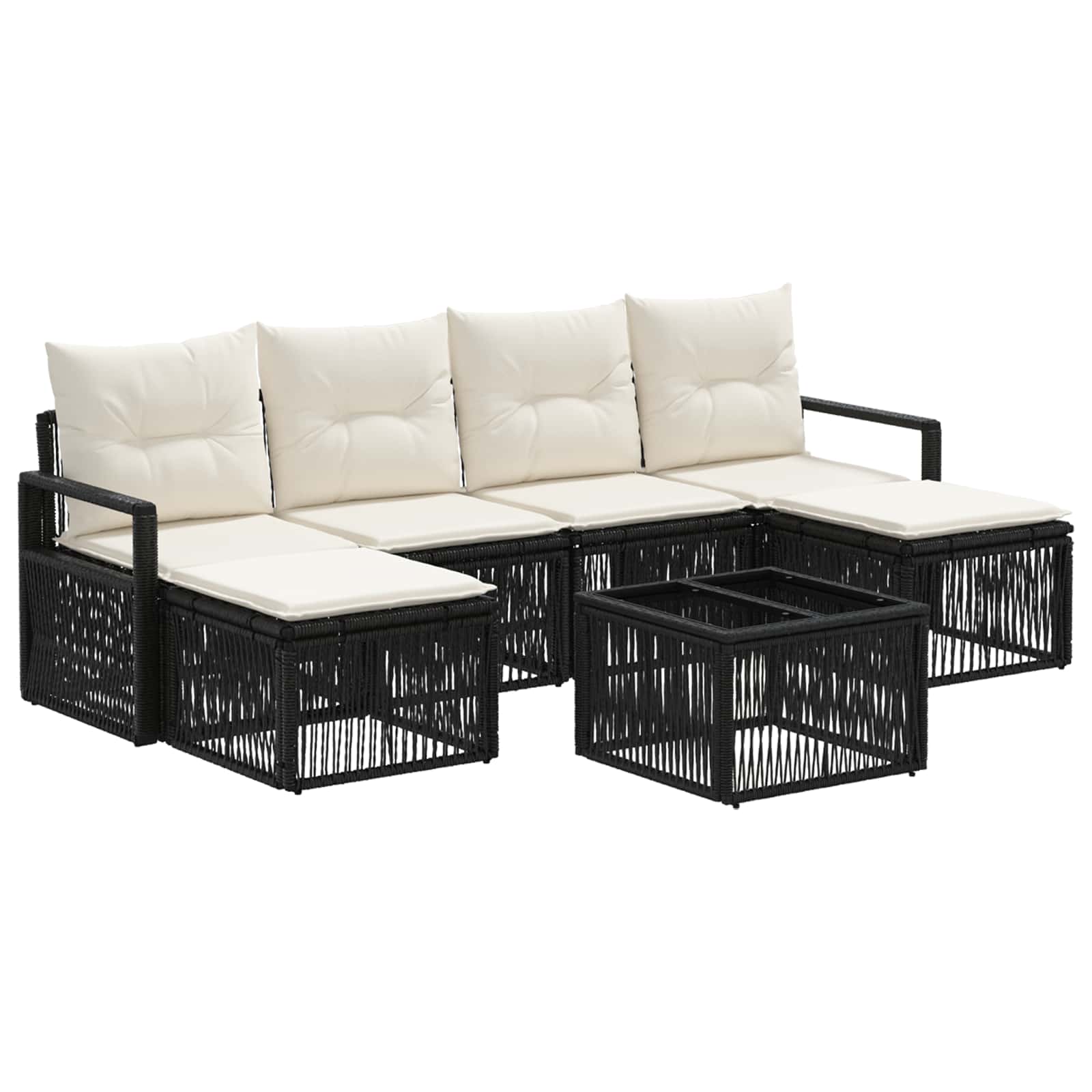 Gartensofa-set 7 pcs Schwarz Poly-Rattan