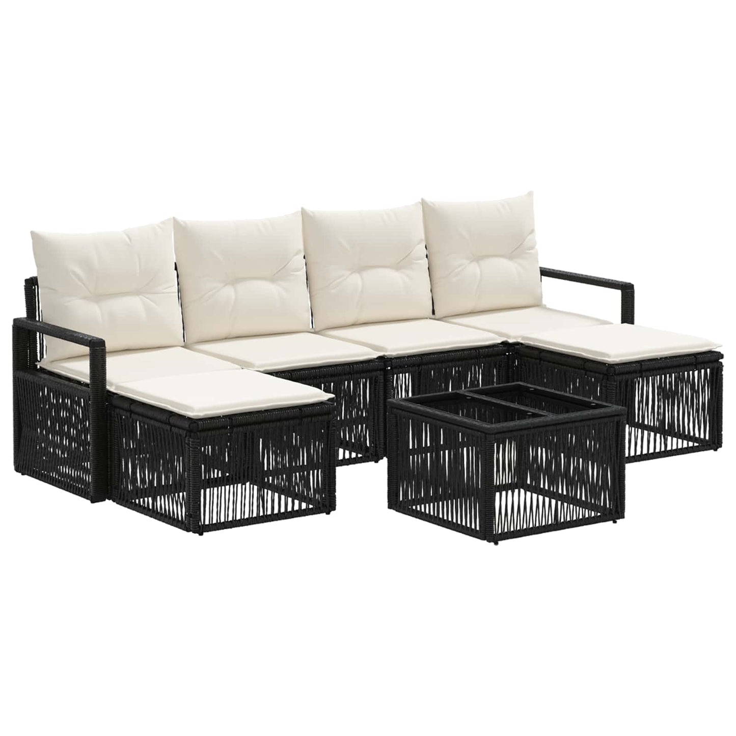 Gartensofa-set 7 stk. Schwarz Poly-Rattan