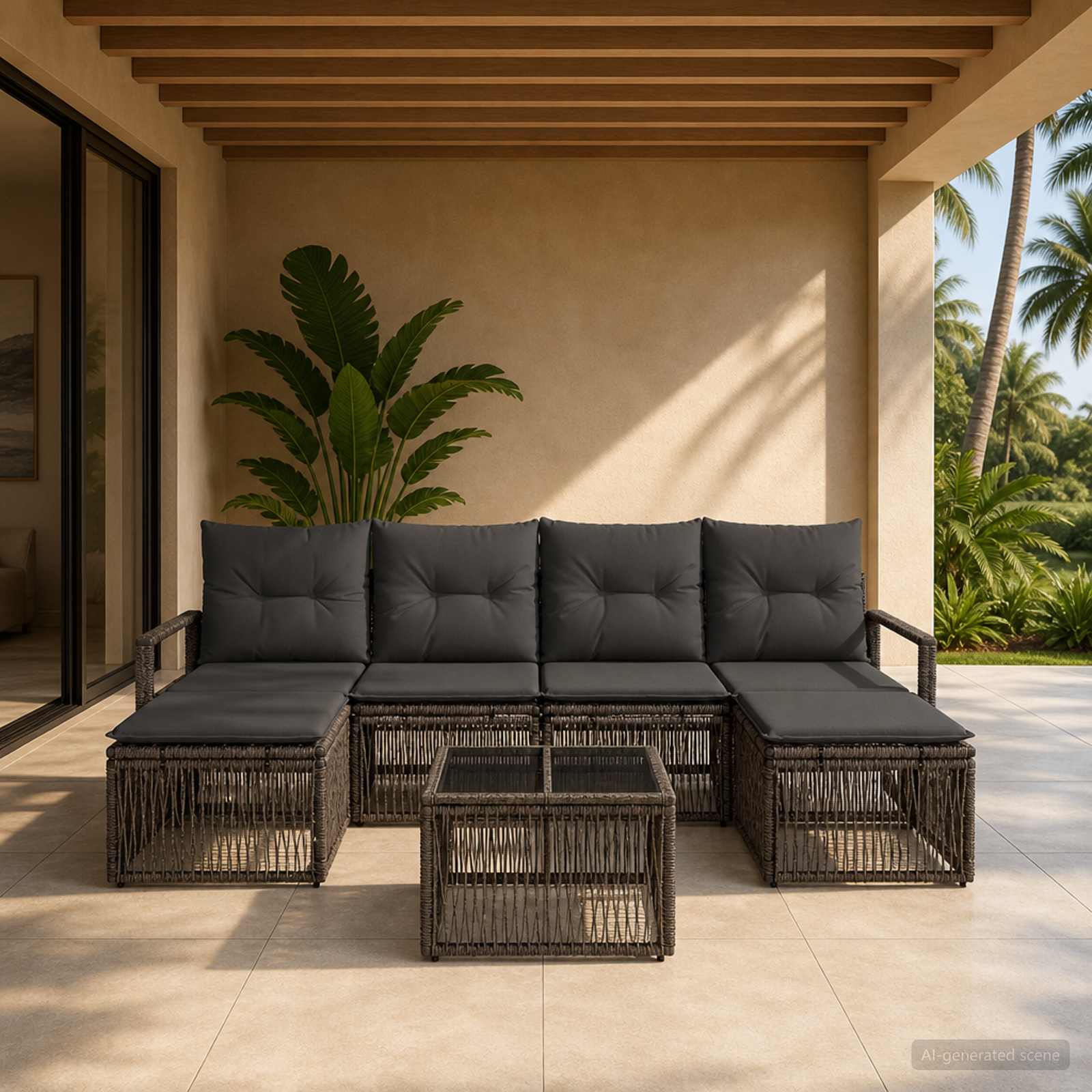 Gartensofa-set 7 stk. Grau Poly-Rattan