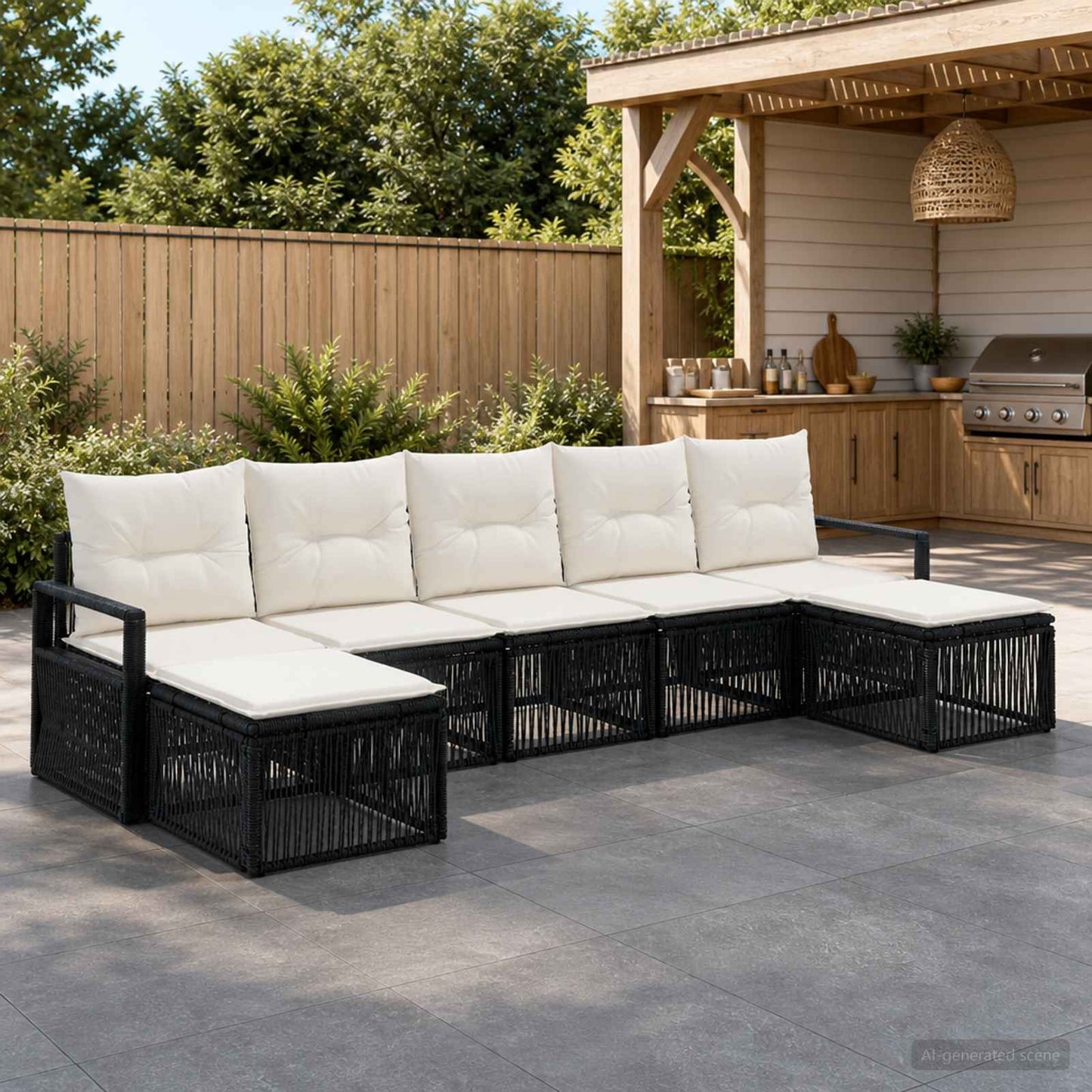 Gartensofa-set 7 stk. Schwarz Poly-Rattan