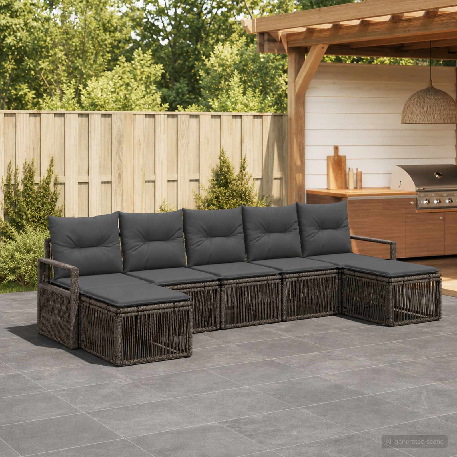 Gartensofa-set 7 stk. Grau Poly-Rattan