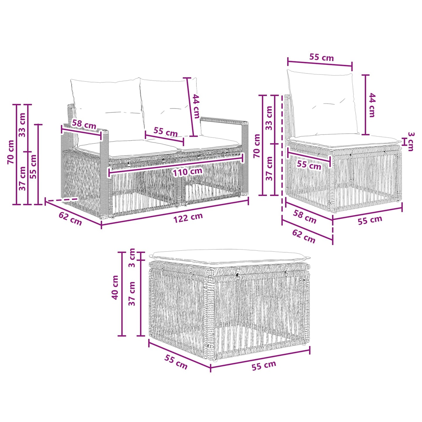 Gartensofa-set 7 stk. Grau Poly-Rattan