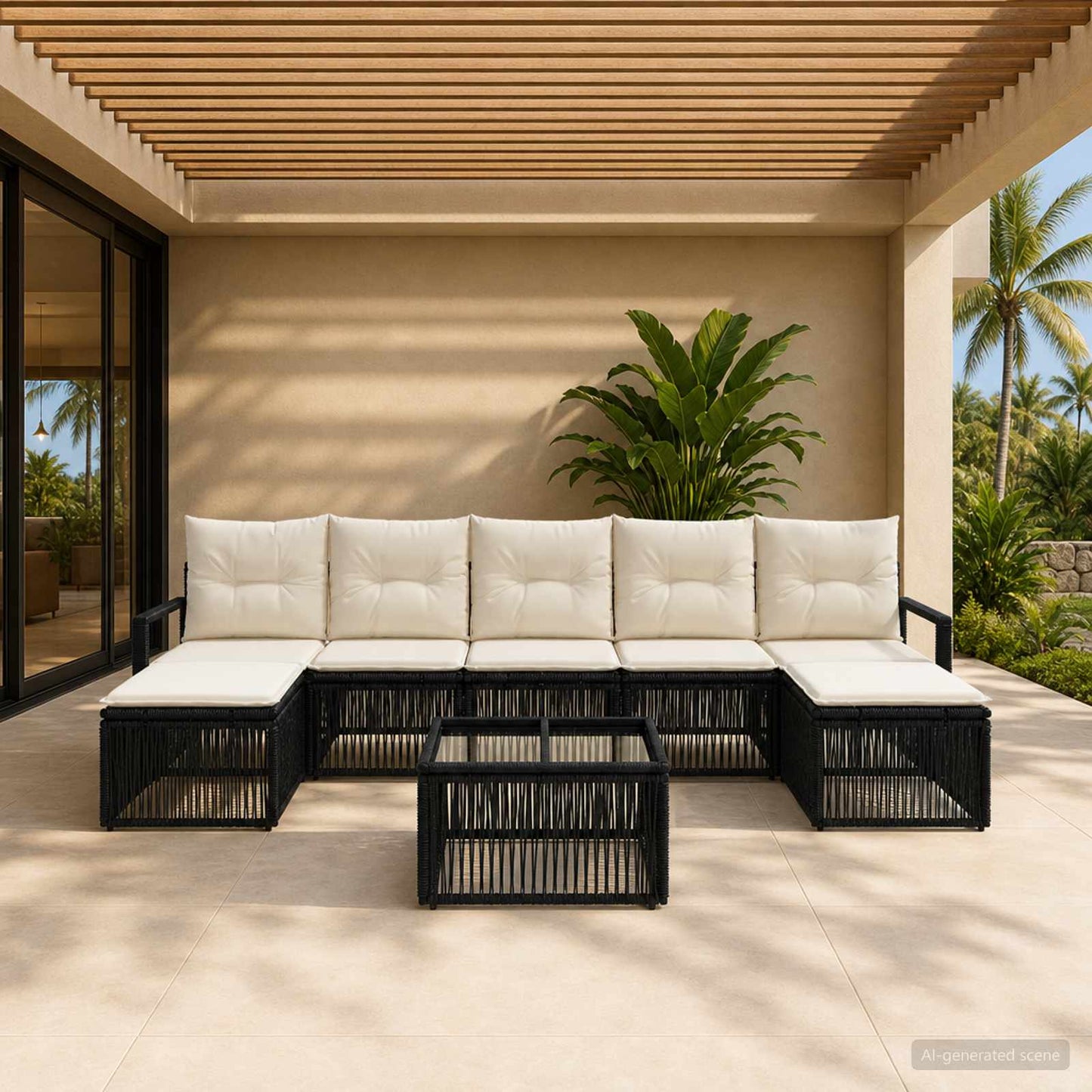 Gartensofa-set 8 stk. Schwarz Poly-Rattan