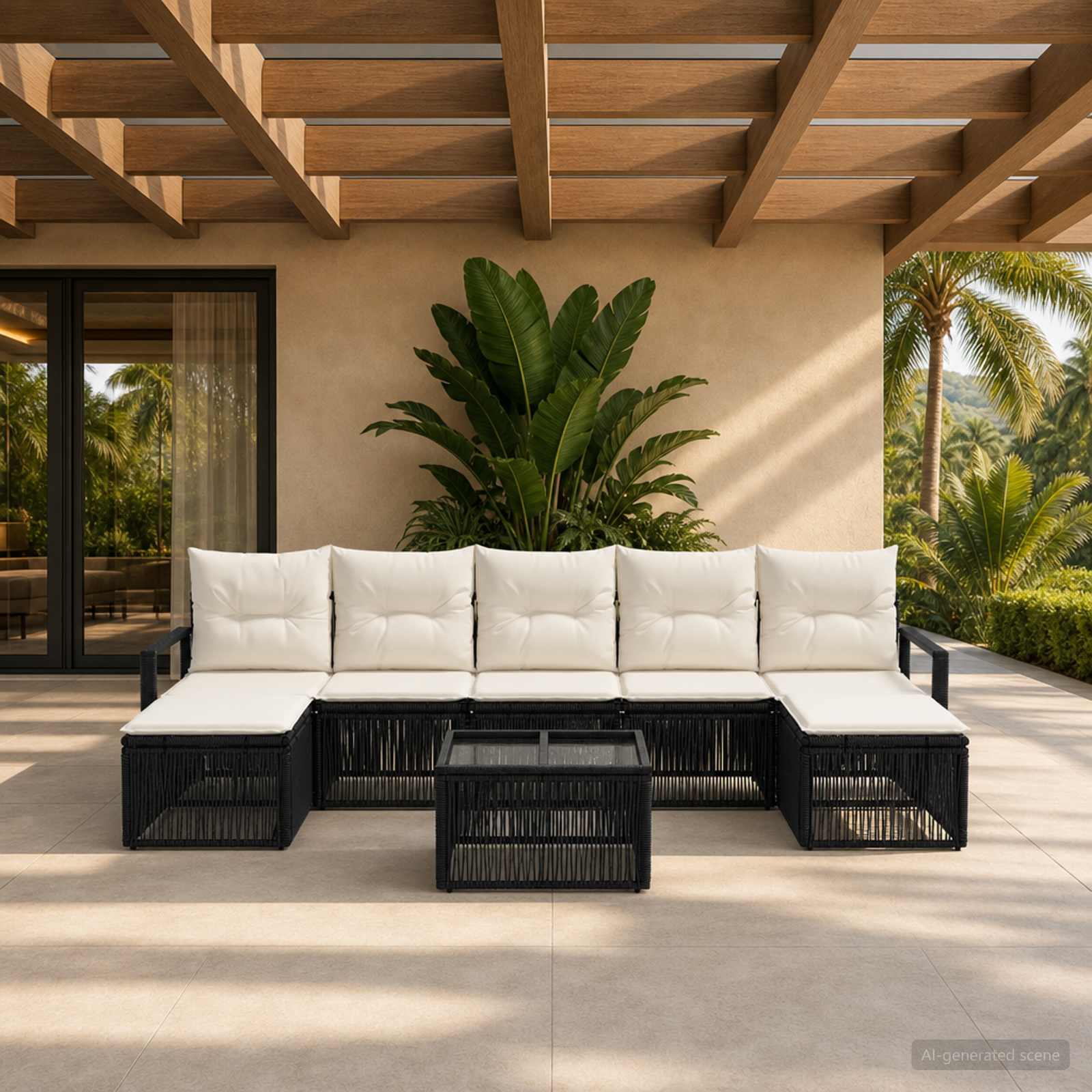 Gartensofa-set 8 stk. Schwarz Poly-Rattan