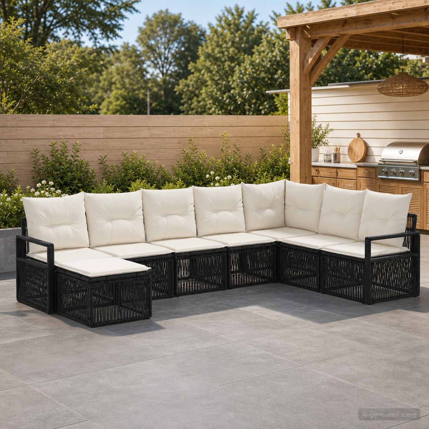 Gartensofa-set 8 stk. Schwarz Poly-Rattan