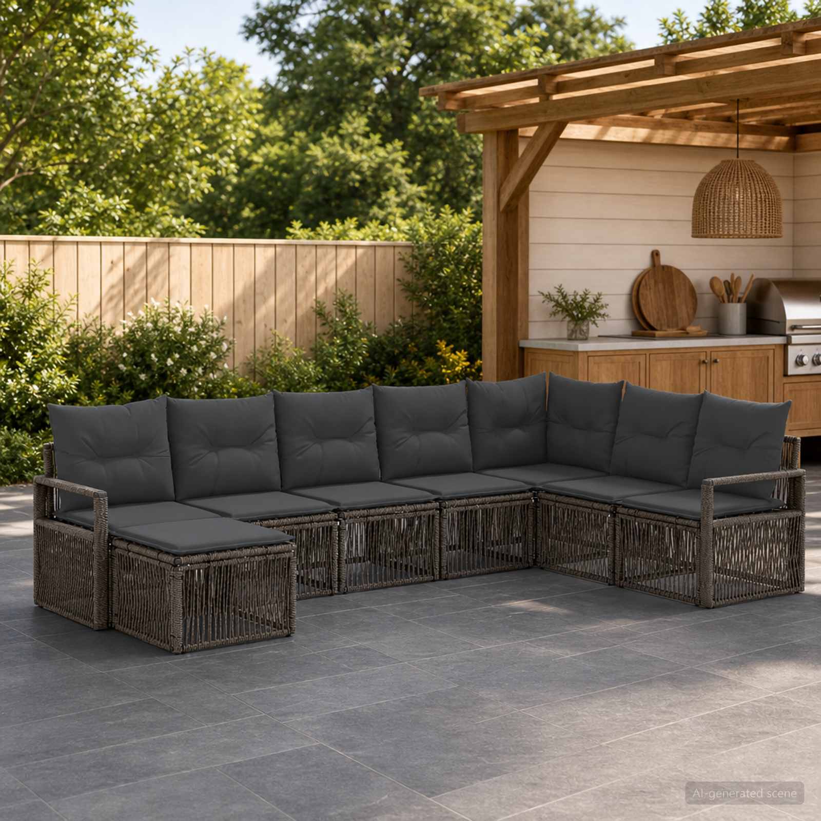 Gartensofa-set 8 stk. Grau Poly-Rattan