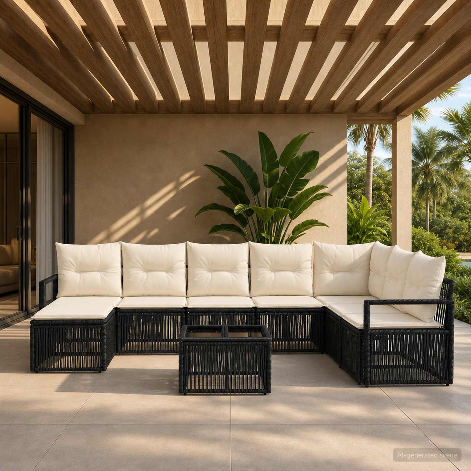 Gartensofa-set 9 stk. Schwarz Poly-Rattan