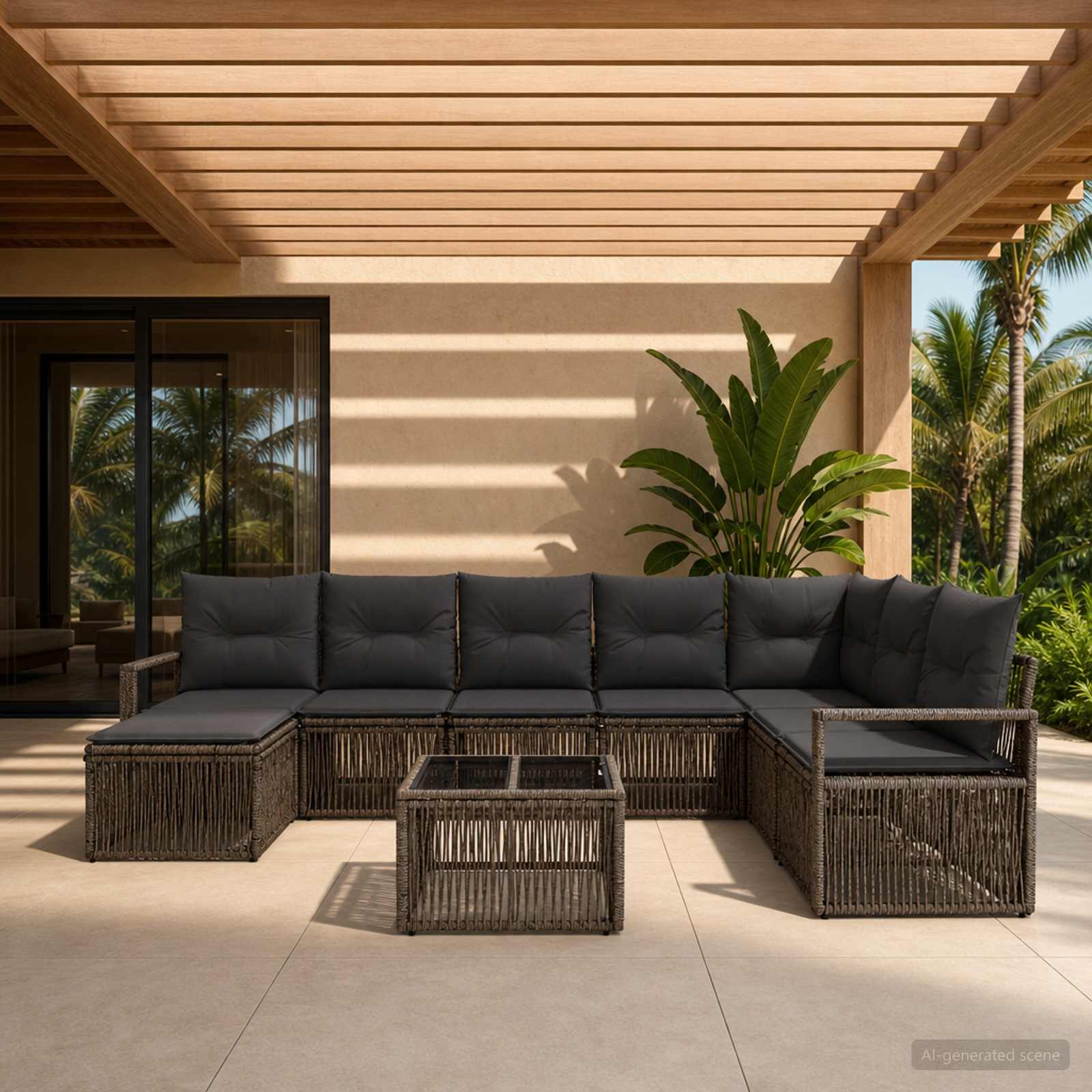 Gartensofa-set 9 stk. Grau Poly-Rattan