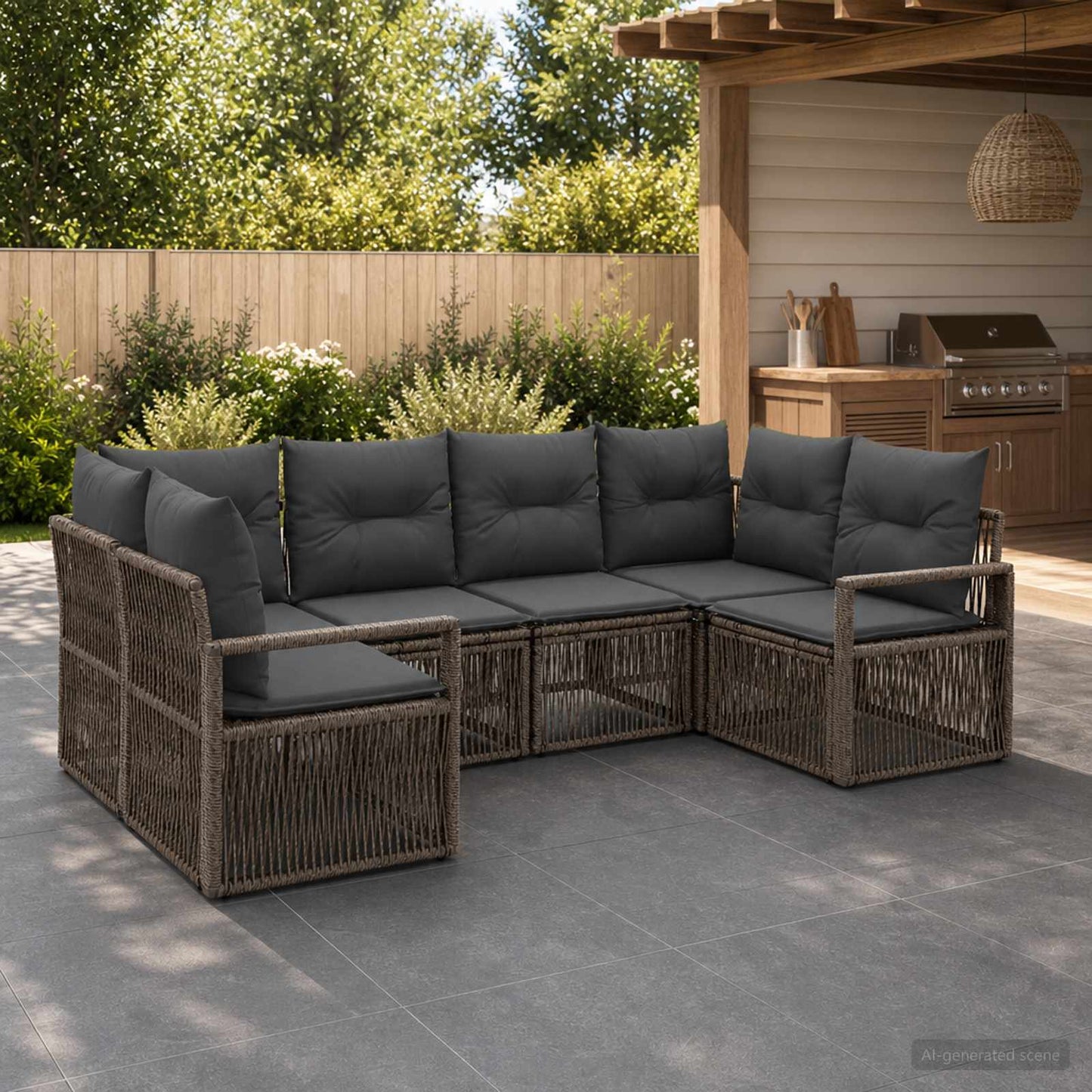 Gartensofa-set 6 stk. 6-Sitzanzahl Grau Poly-Rattan