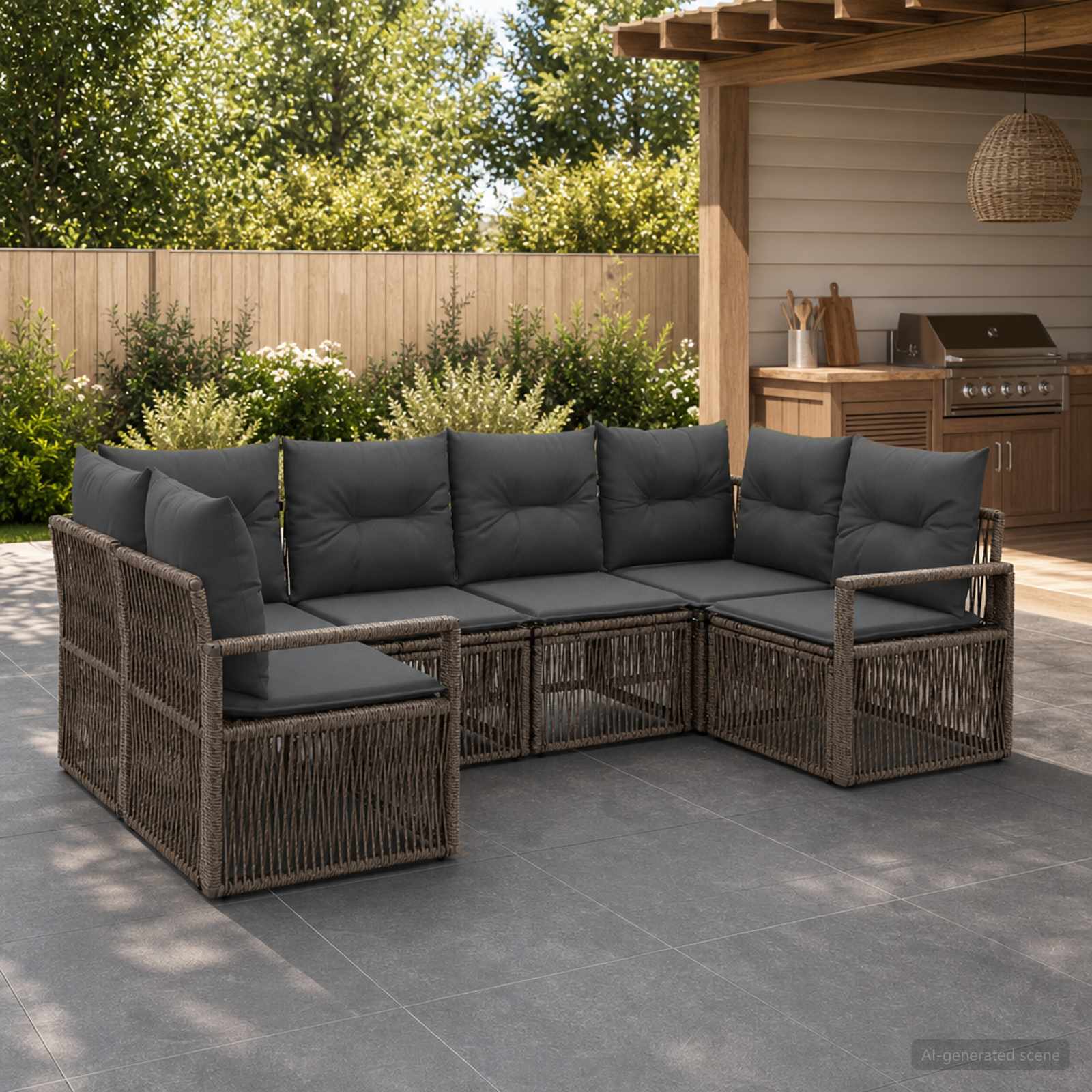 Gartensofa-set 6 stk. 6-Sitzanzahl Grau Poly-Rattan