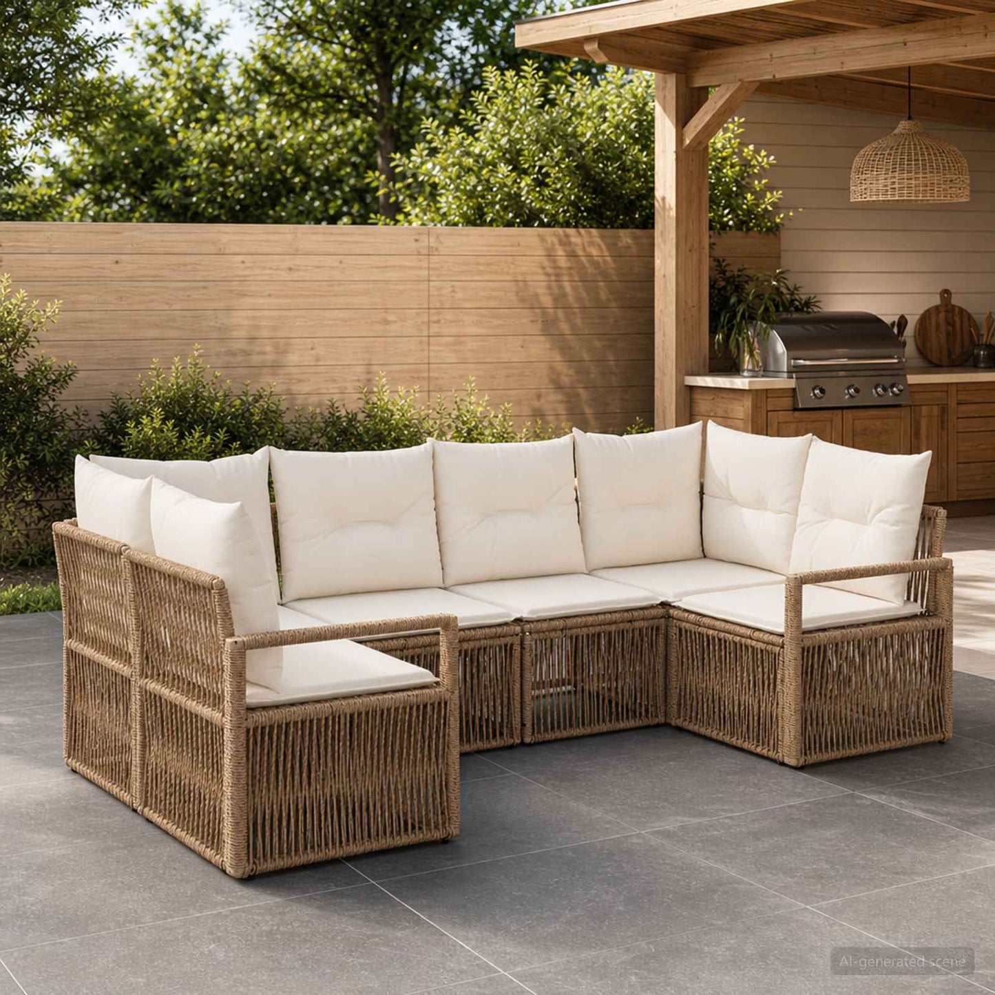 Gartensofa-set 6 stk. 6-Sitzanzahl Beige Poly-Rattan