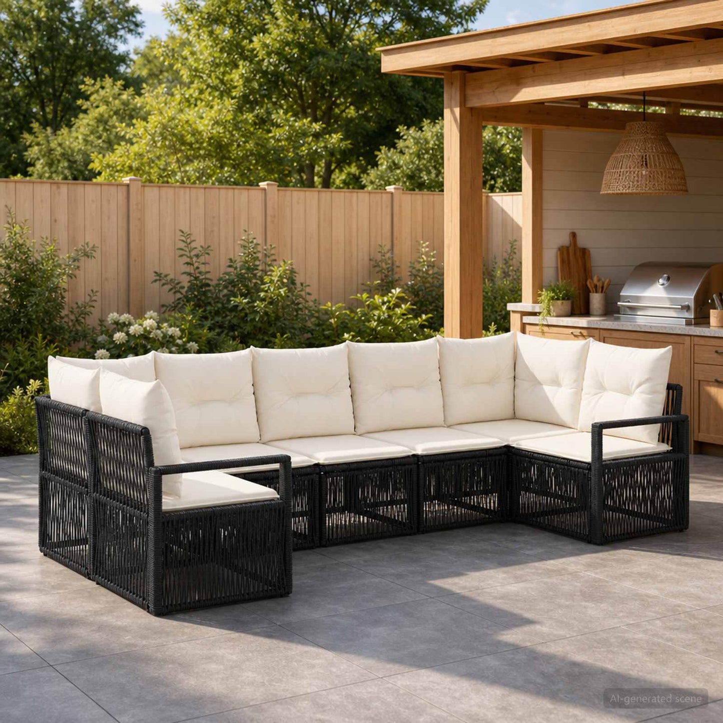 Gartensofa-set 7 stk. 7-Sitzanzahl Schwarz Poly-Rattan