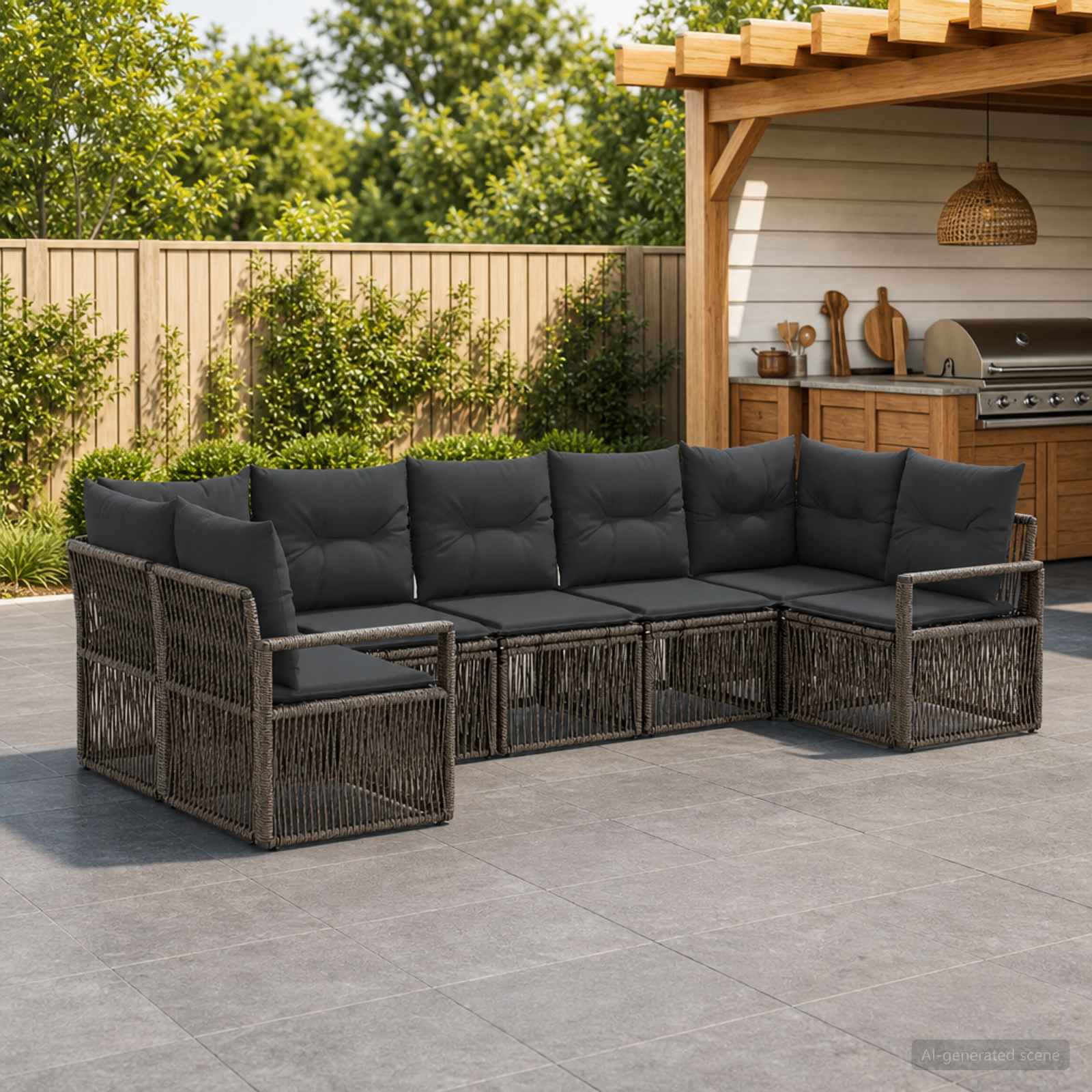 Gartensofa-set 7 stk. 7-Sitzanzahl Grau Poly-Rattan