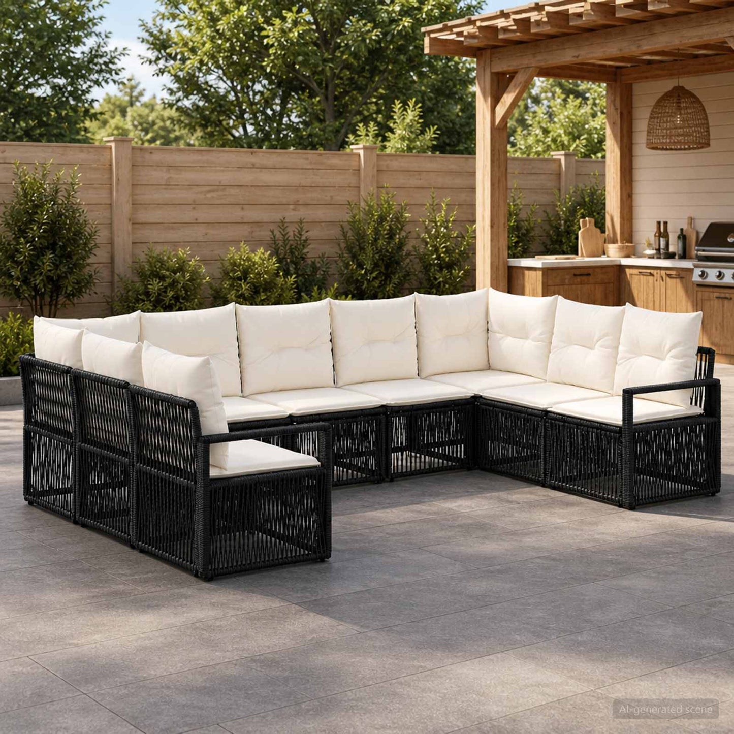 Gartensofa-set 9 stk. Schwarz Poly-Rattan