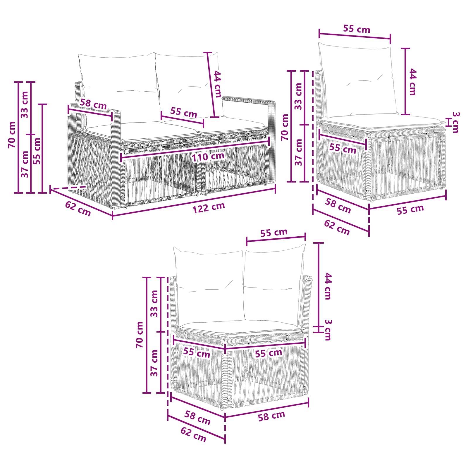 Gartensofa-set 9 stk. Schwarz Poly-Rattan