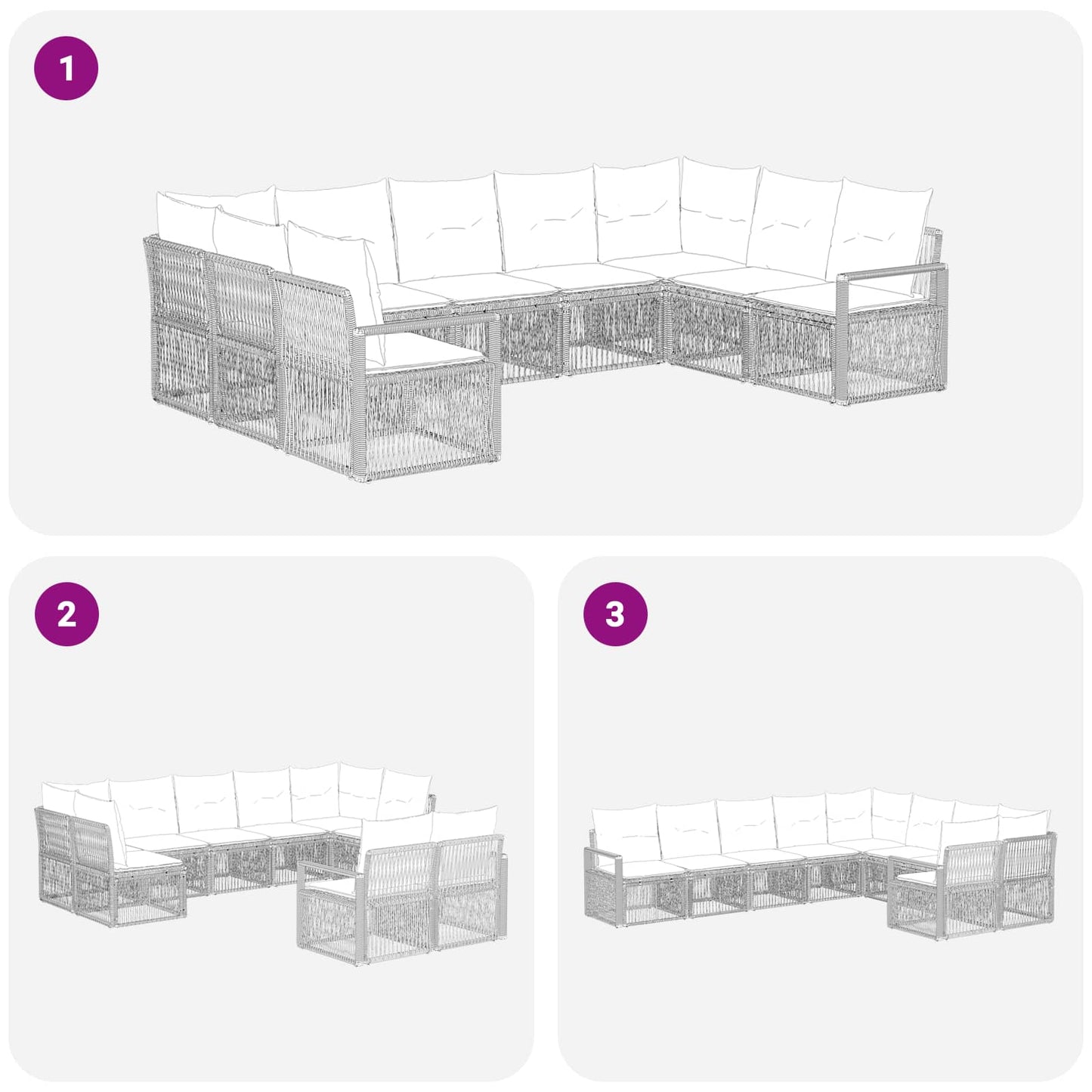 Gartensofa-set 9 stk. Schwarz Poly-Rattan