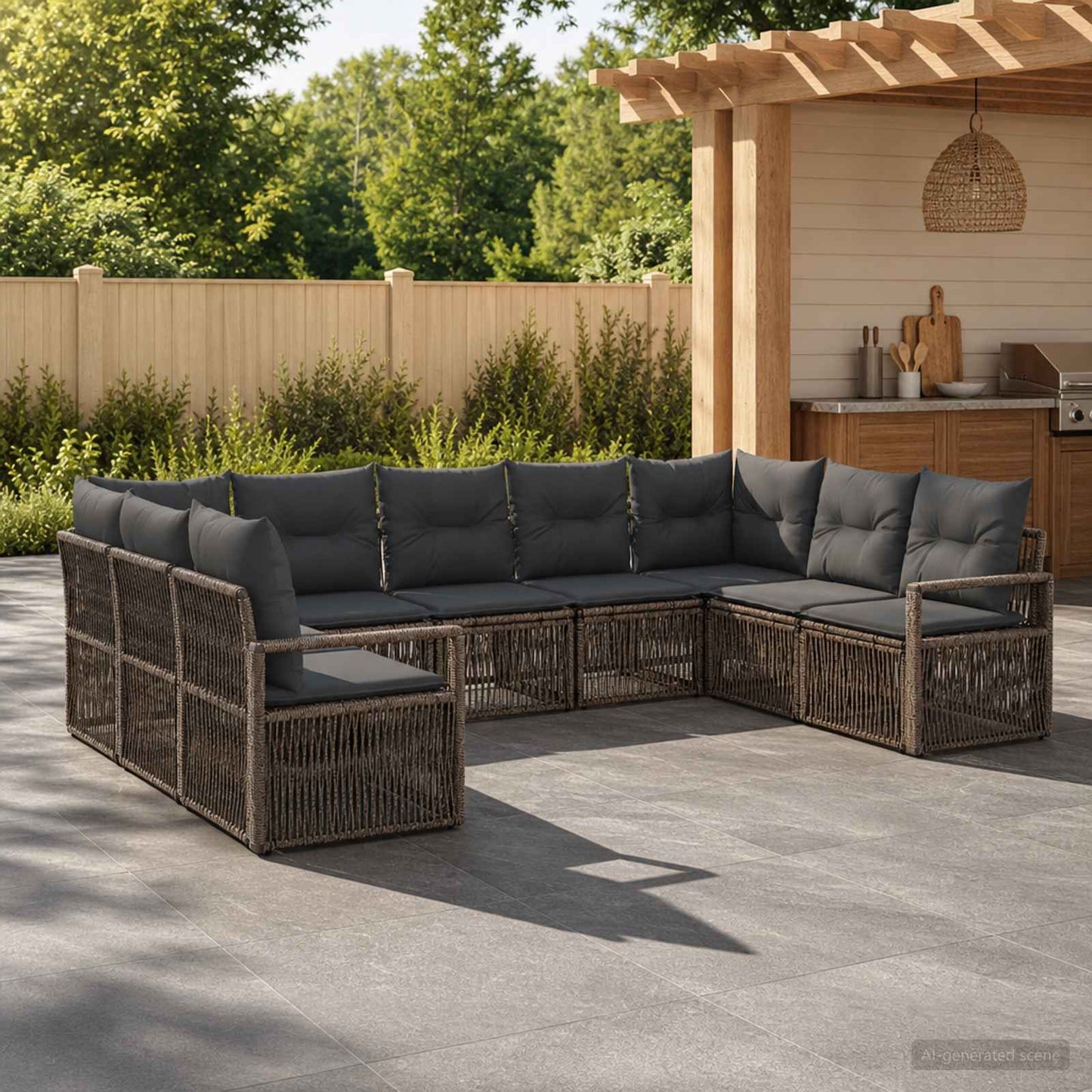 Gartensofa-set 9 stk. Grau Poly-Rattan