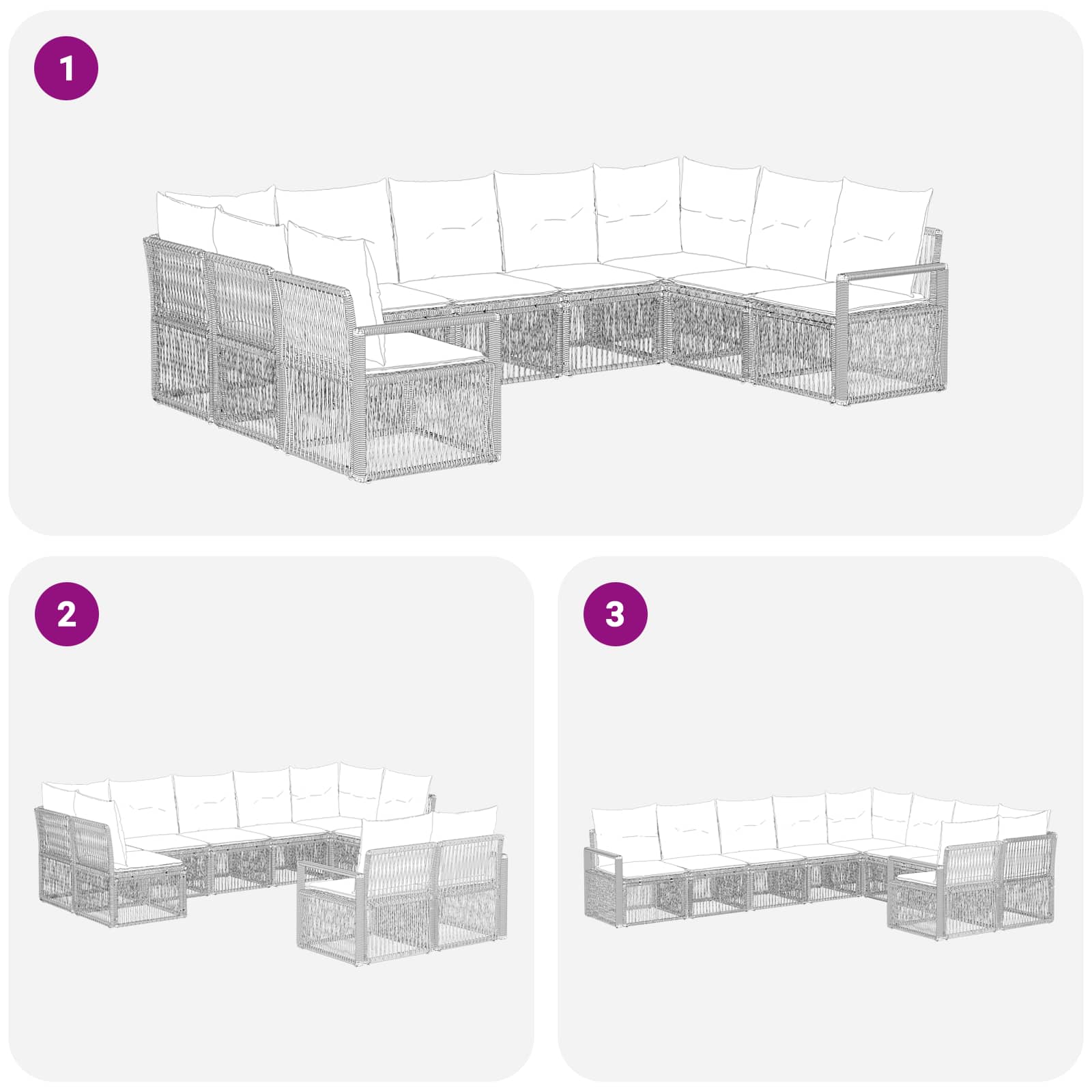 Gartensofa-set 9 stk. Grau Poly-Rattan