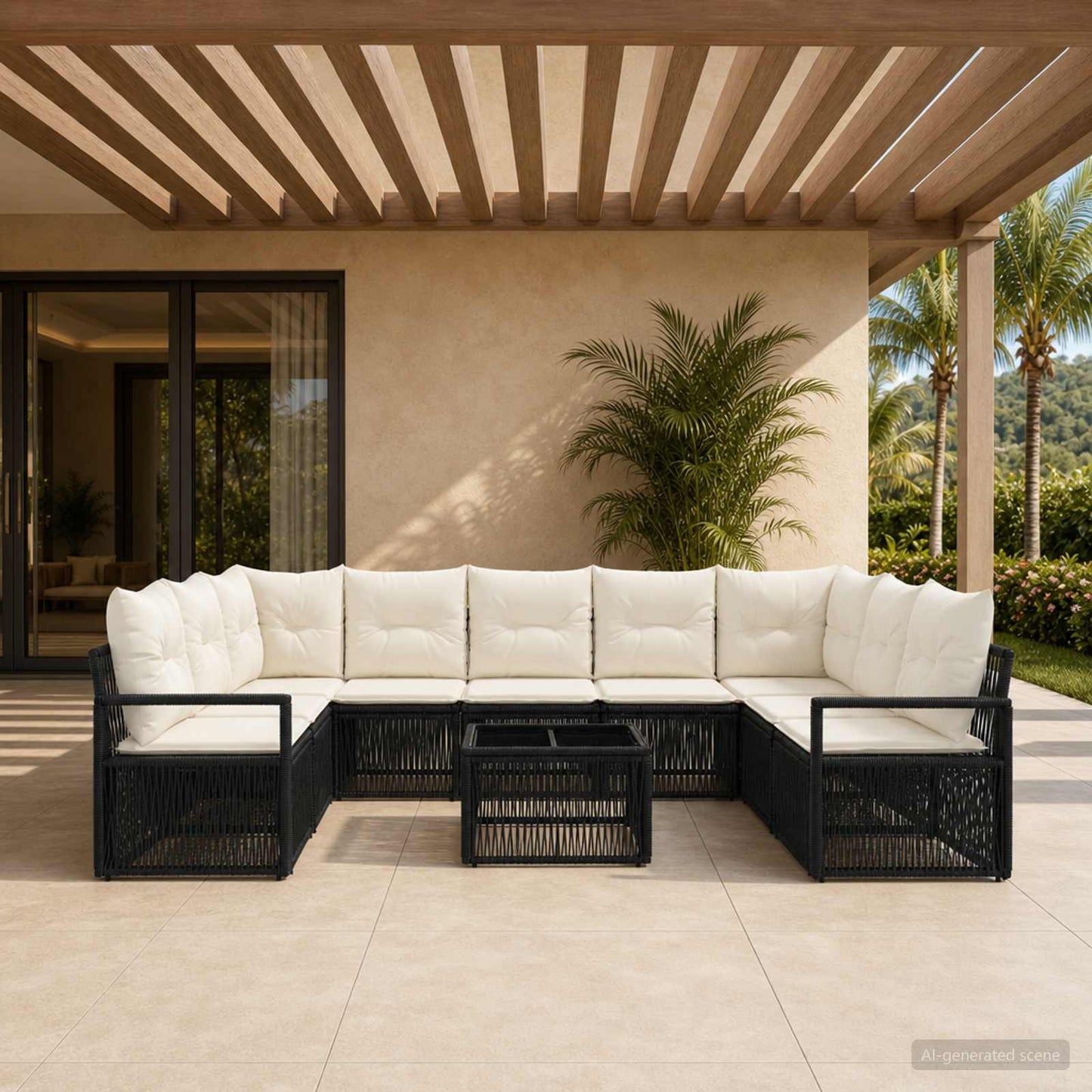 Gartensofa-set 10 stk. Schwarz Poly-Rattan