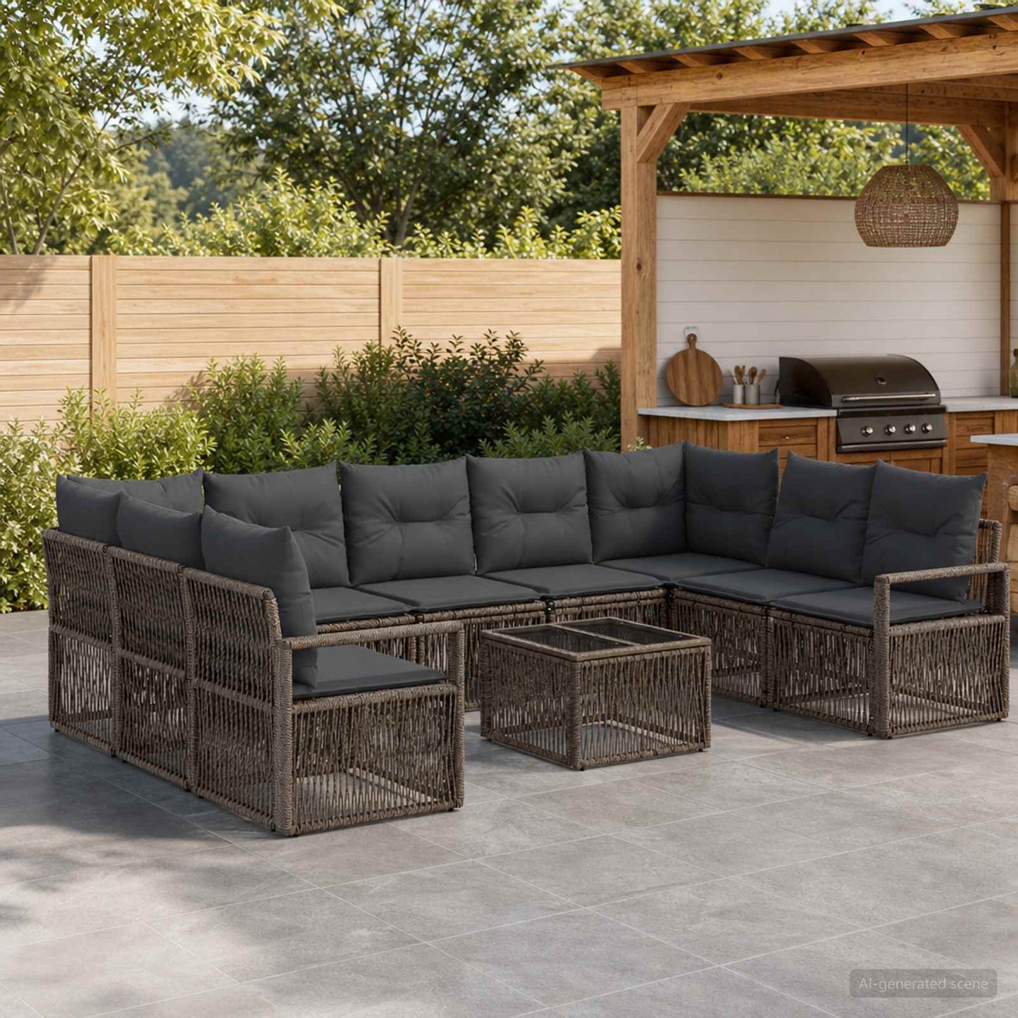 Gartensofa-set 10 stk. Grau Poly-Rattan