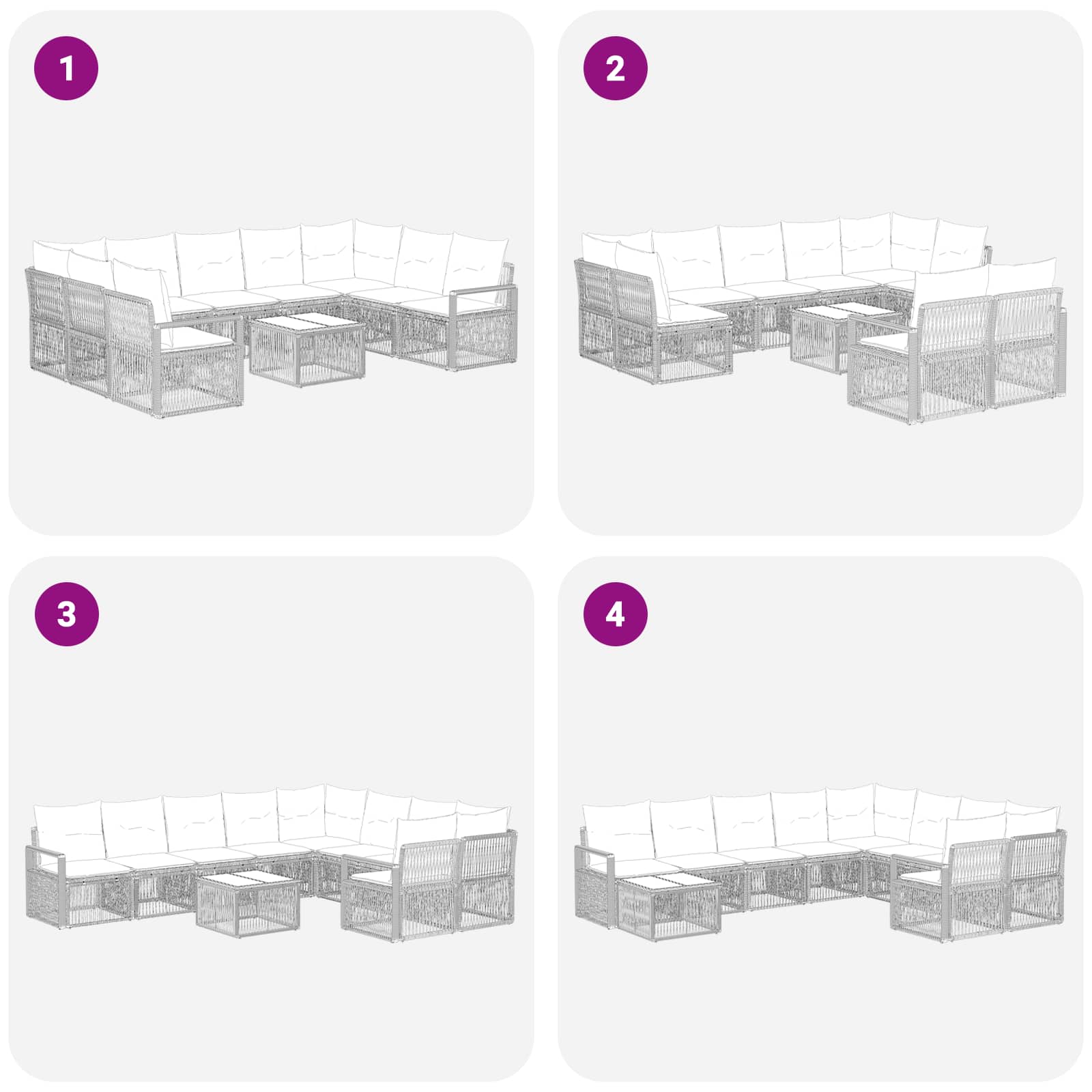 Gartensofa-set 10 stk. Grau Poly-Rattan