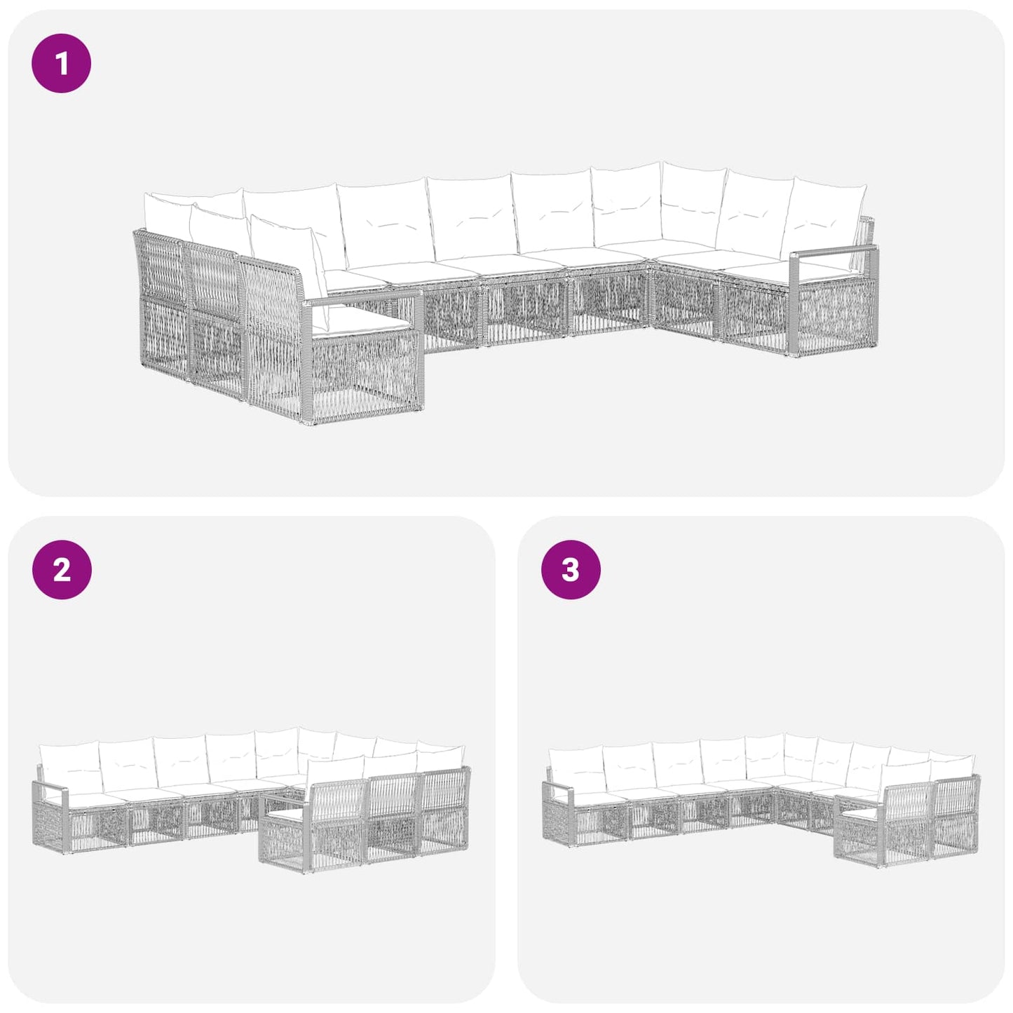 Gartensofa-set 10 stk. Schwarz Poly-Rattan