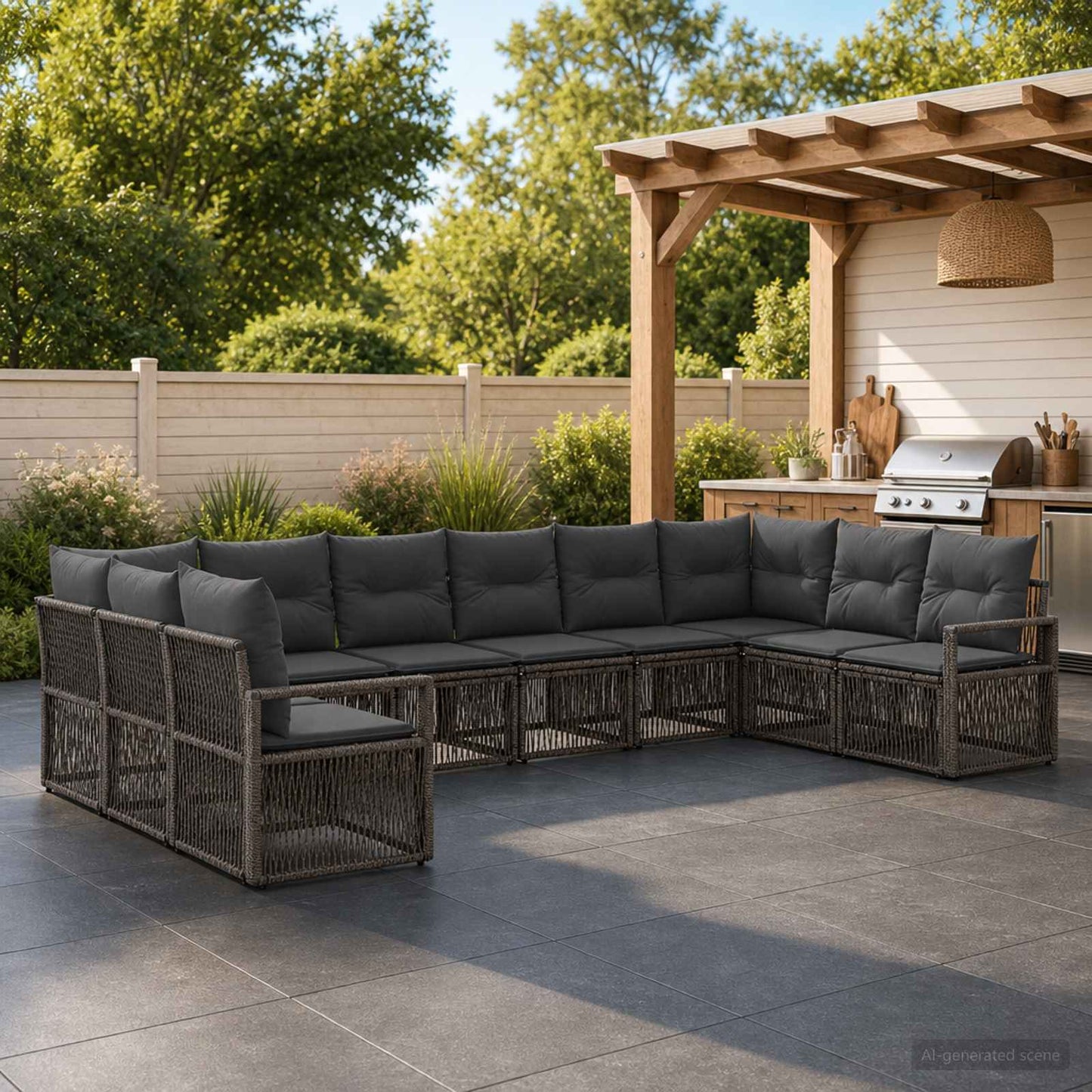 Gartensofa-set 10 pcs Grau Poly-Rattan