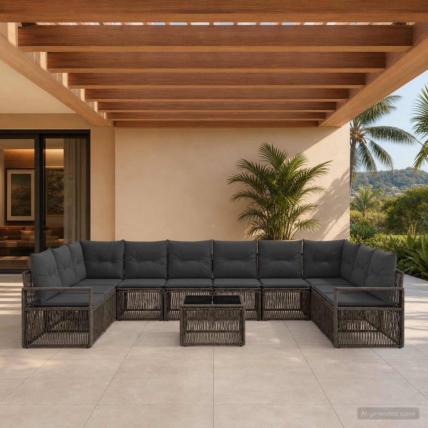 Gartensofa-set 11 stk. Grau Poly-Rattan