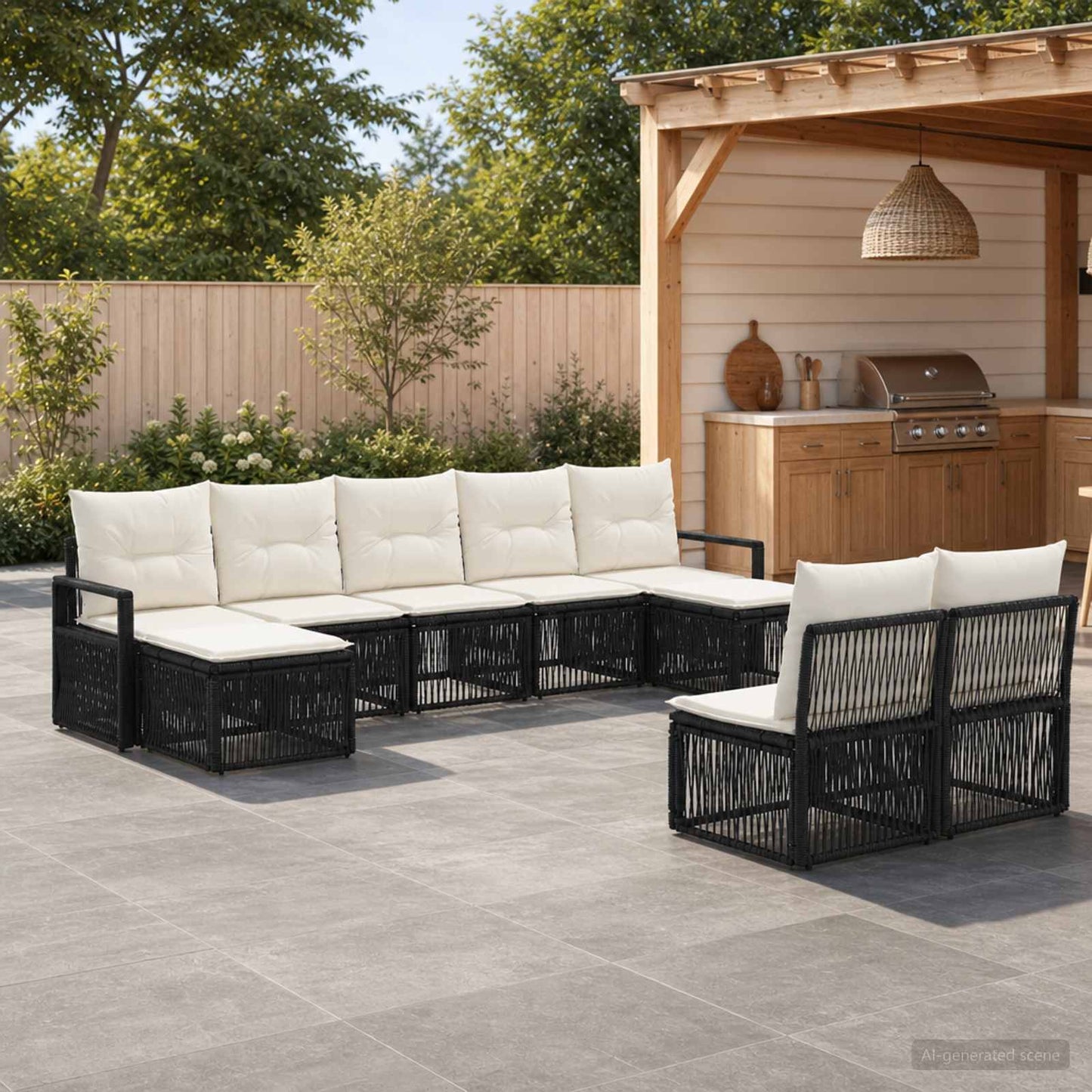 Gartensofa-set 9 pcs Schwarz Poly-Rattan