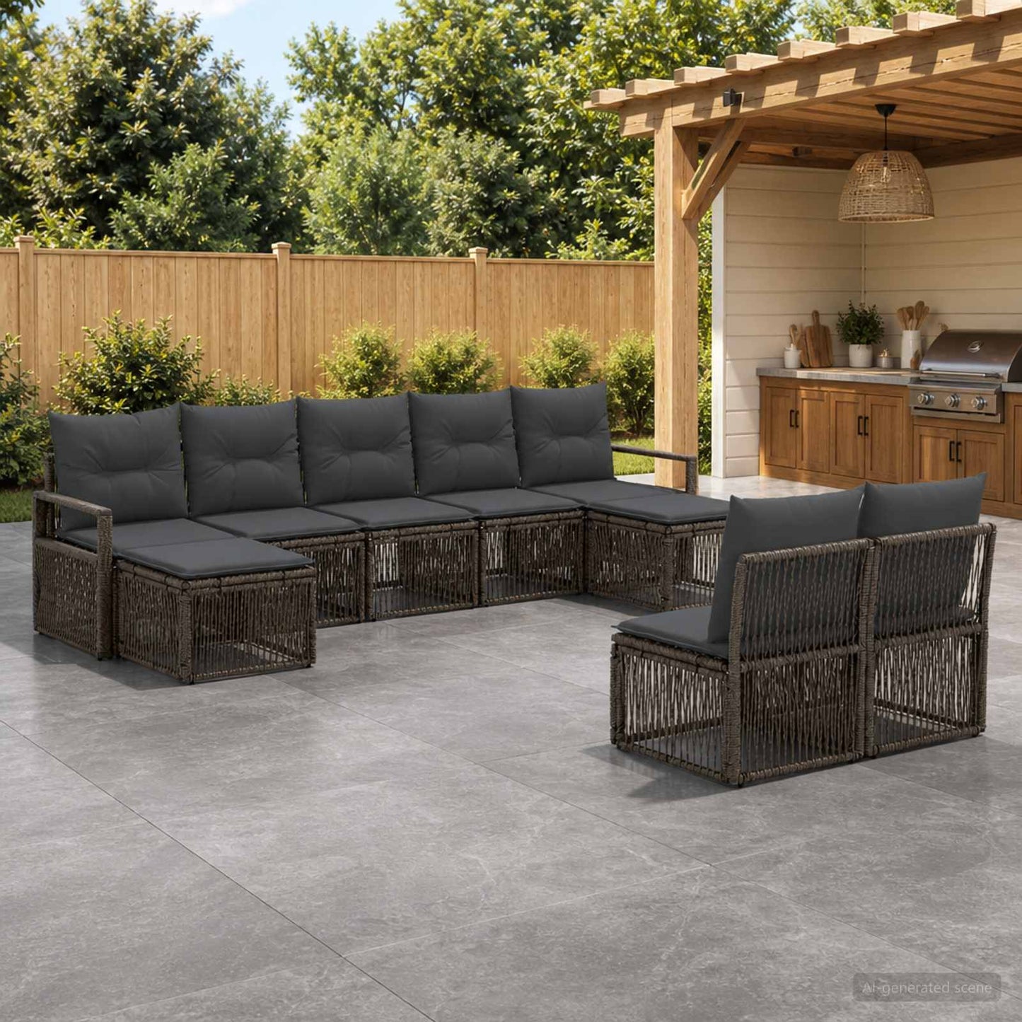 Gartensofa-set 9 stk. Grau Poly-Rattan