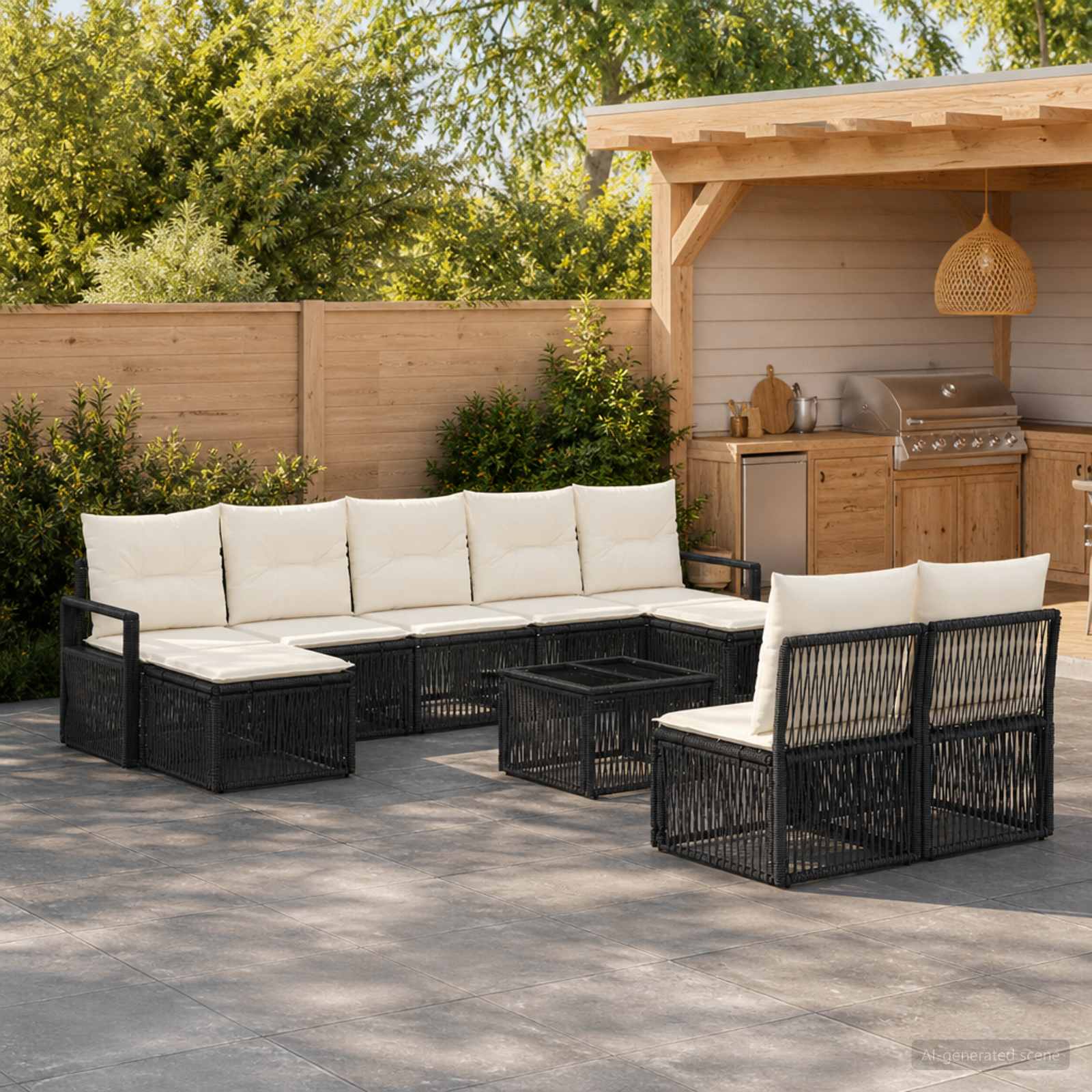 Gartensofa-set 10 pcs Schwarz Poly-Rattan