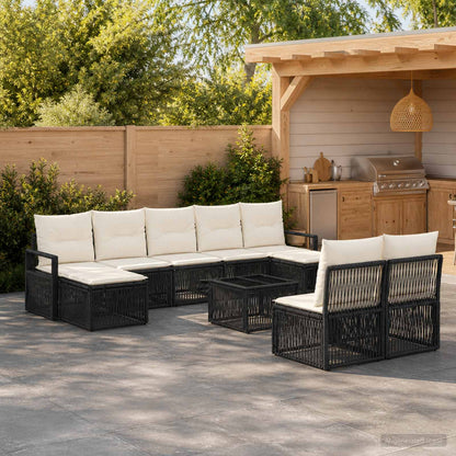 Gartensofa-set 10 stk. Schwarz Poly-Rattan
