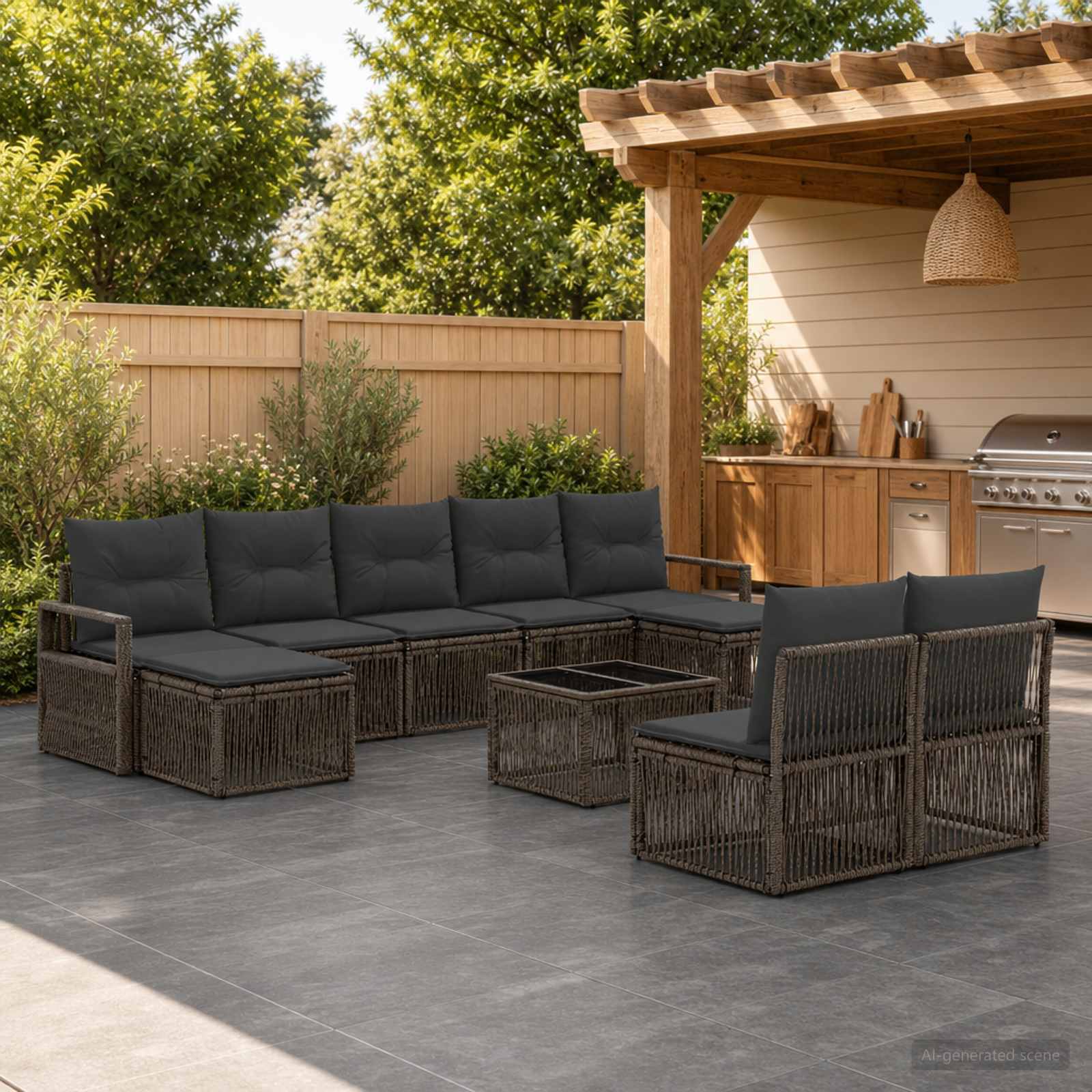 Gartensofa-set 10 stk. Grau Poly-Rattan