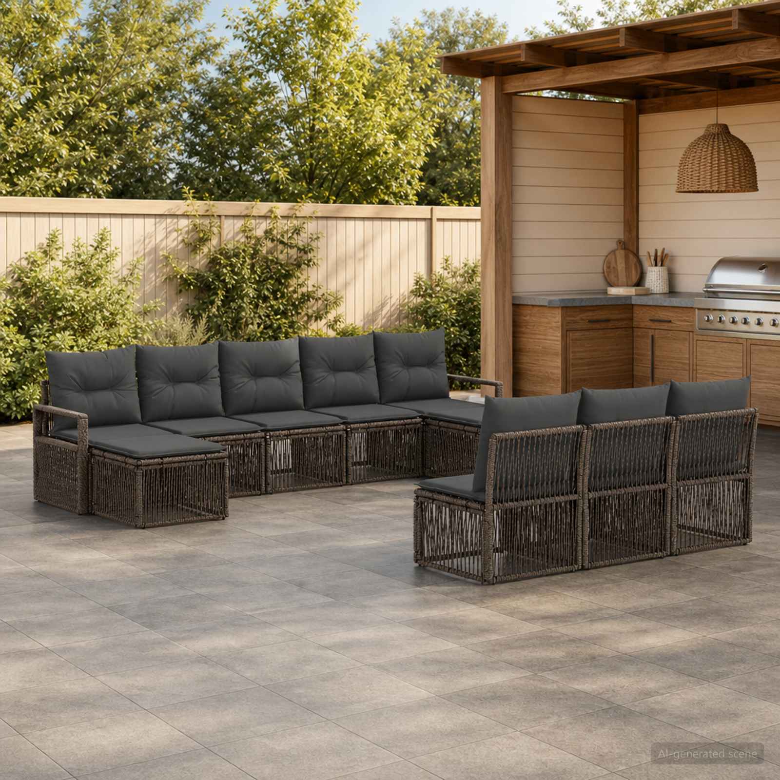 Gartensofa-set 10 stk. Grau Poly-Rattan