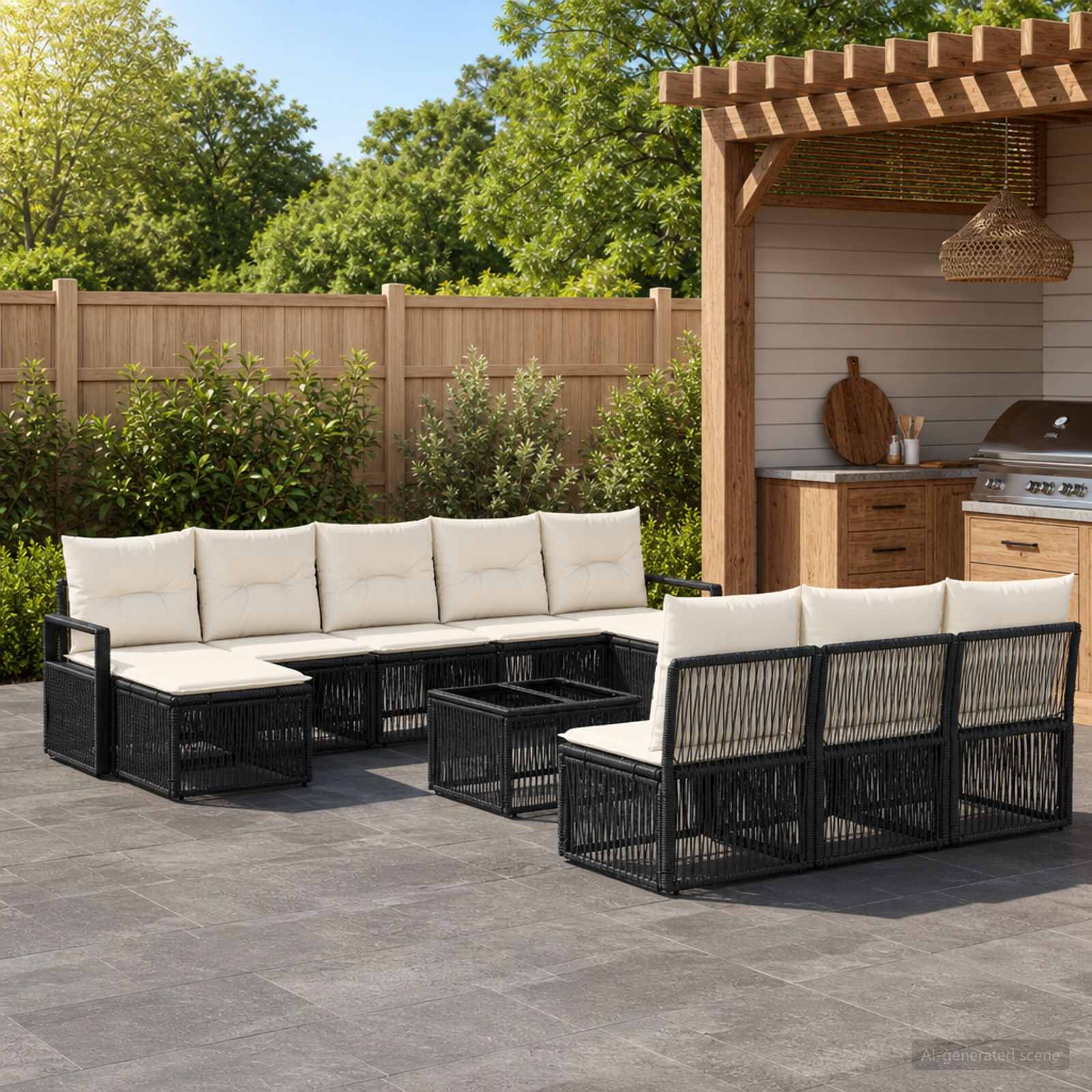Gartensofa-set 11 pcs Schwarz Poly-Rattan