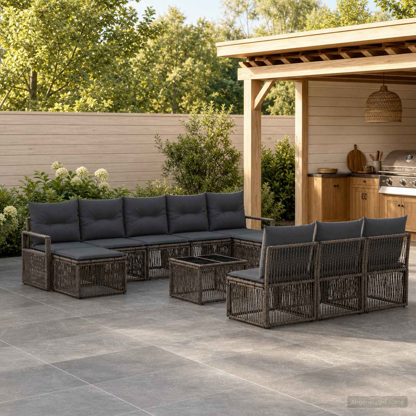 Gartensofa-set 11 stk. Grau Poly-Rattan