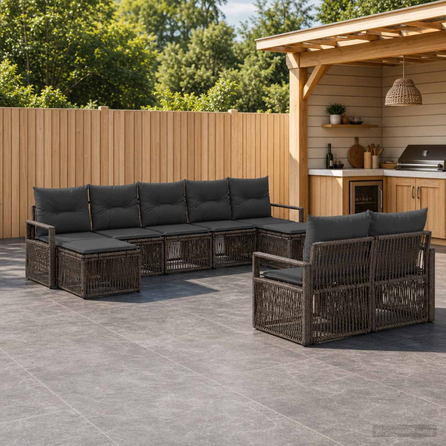 Gartensofa-set 9 stk. Grau Poly-Rattan