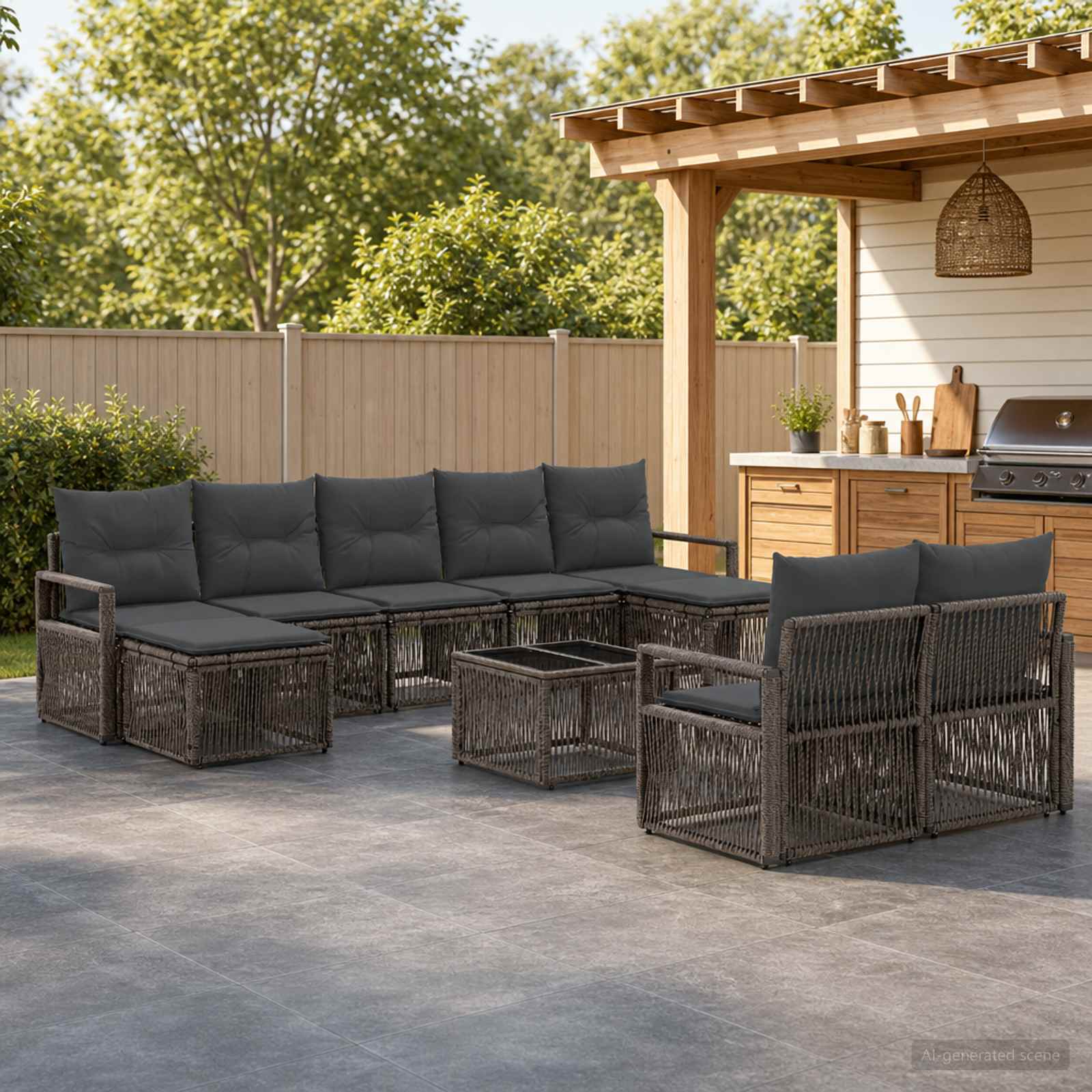 Gartensofa-set 10 stk. Grau Poly-Rattan