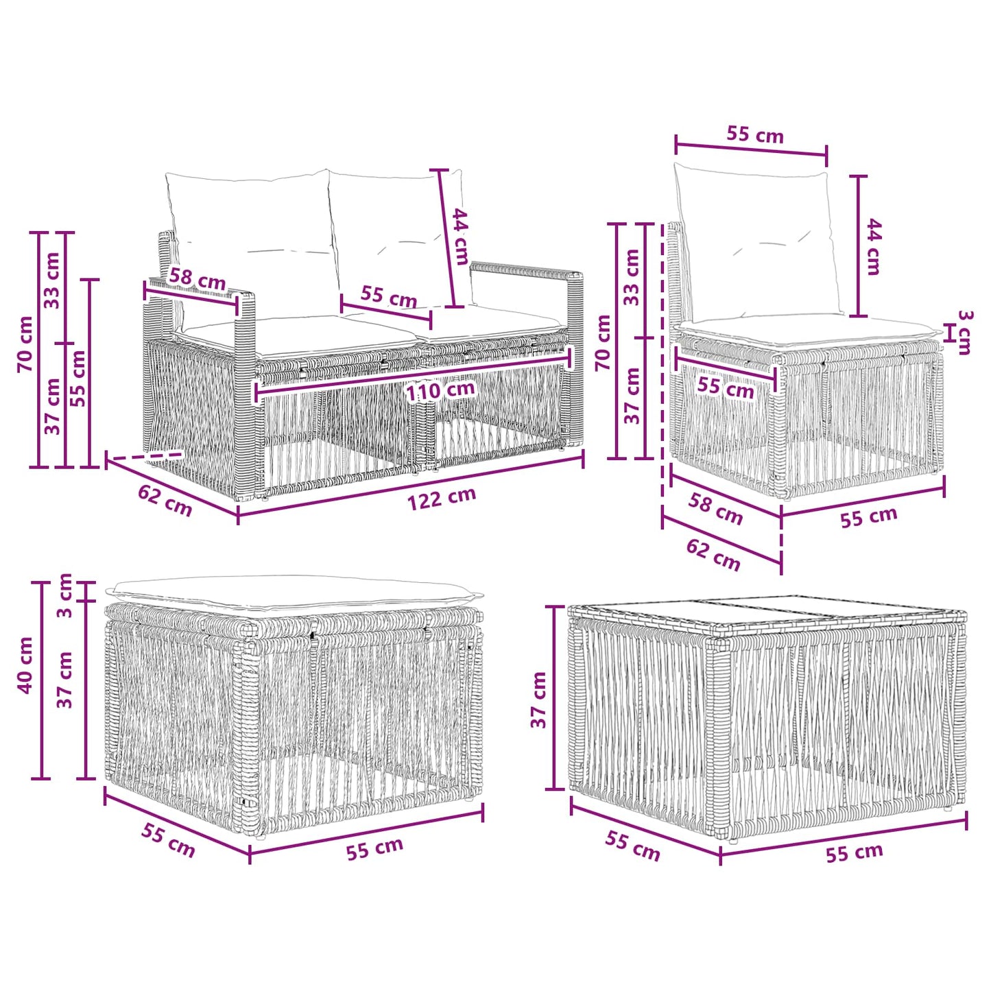 Gartensofa-set 10 stk. Grau Poly-Rattan