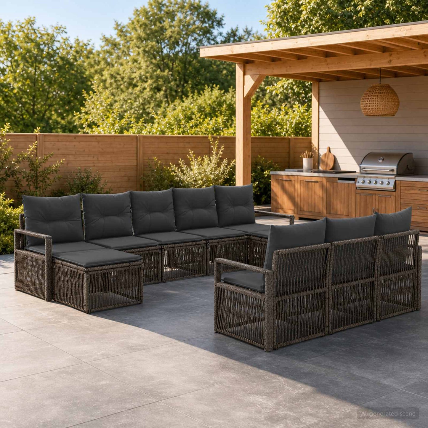 Gartensofa-set 10 stk. Grau Poly-Rattan