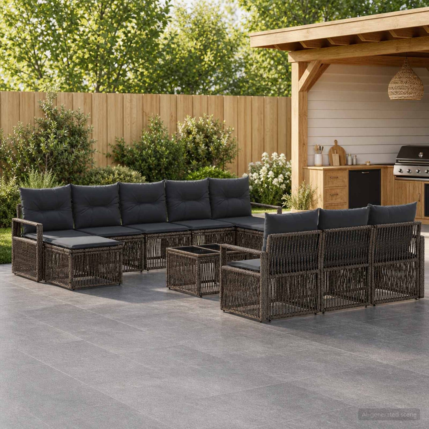 Gartensofa-set 11 stk. Grau Poly-Rattan