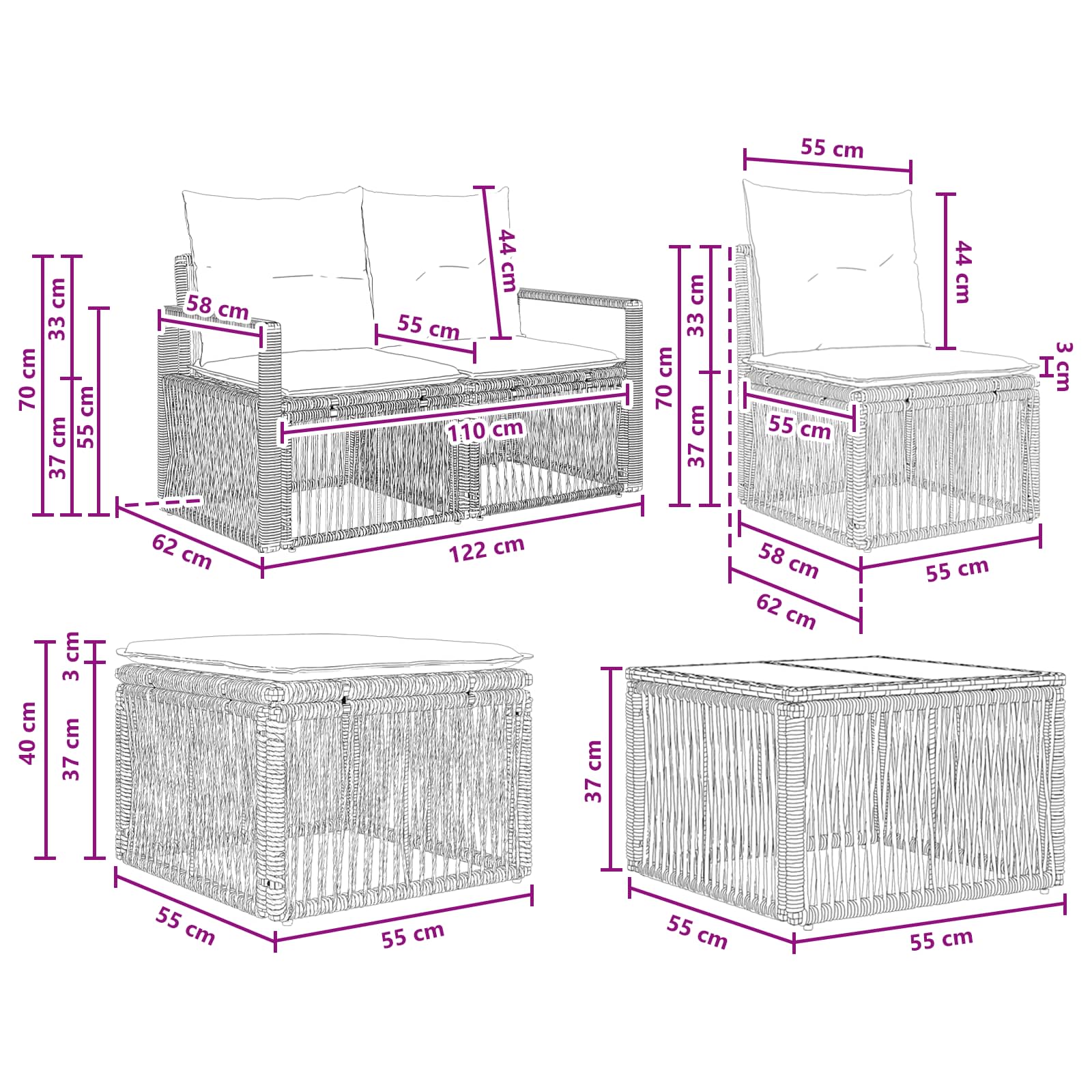 Gartensofa-set 11 stk. Grau Poly-Rattan
