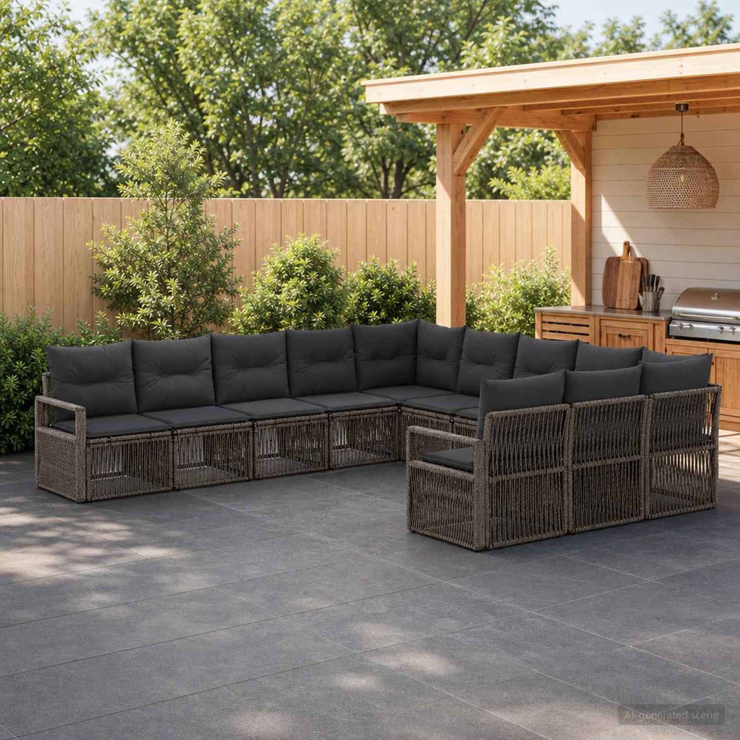 Gartensofa-set 11 pcs Grau Poly-Rattan