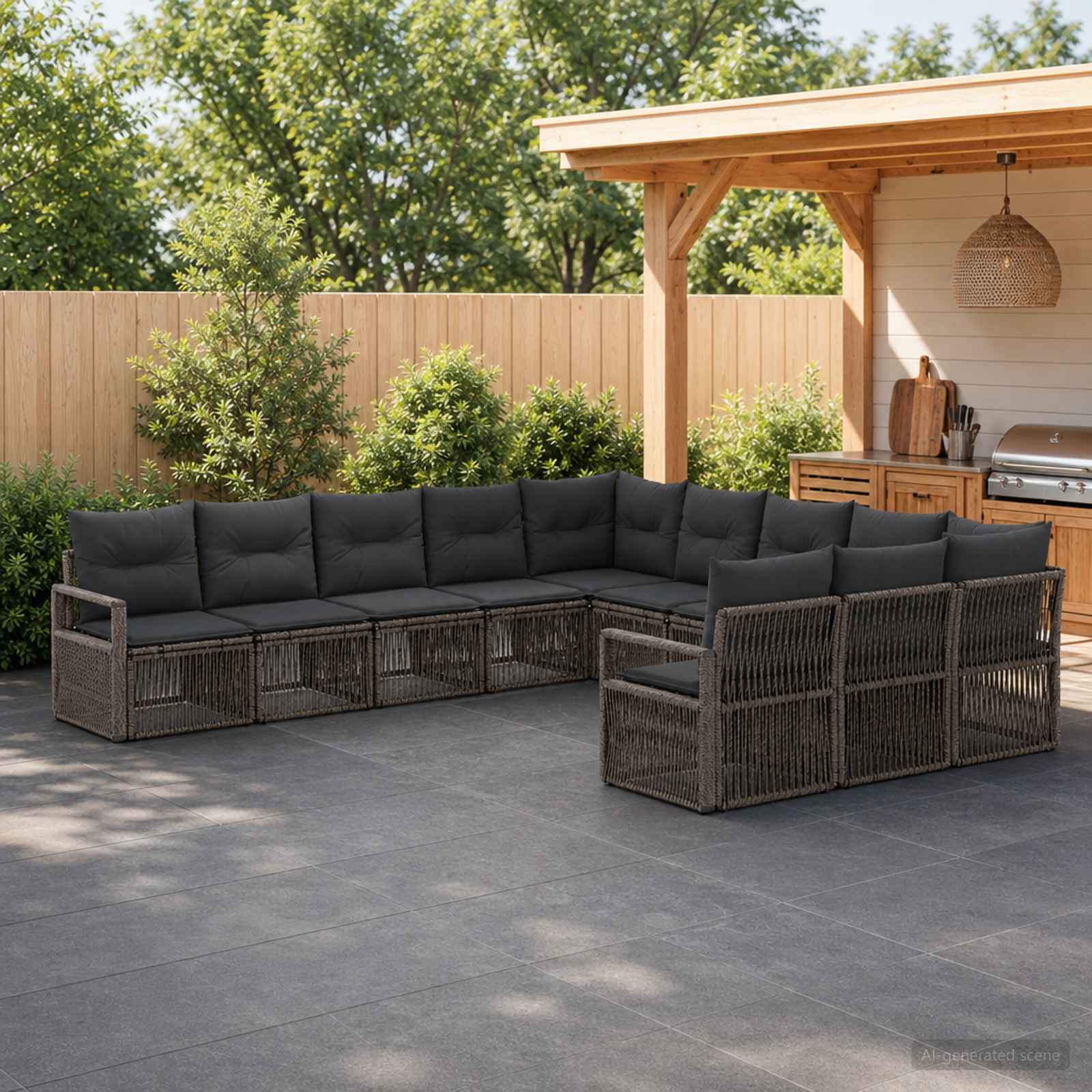 Gartensofa-set 11 pcs Grau Poly-Rattan