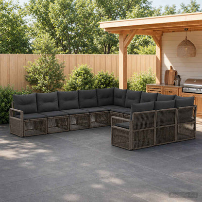 Gartensofa-set 11 stk. Grau Poly-Rattan