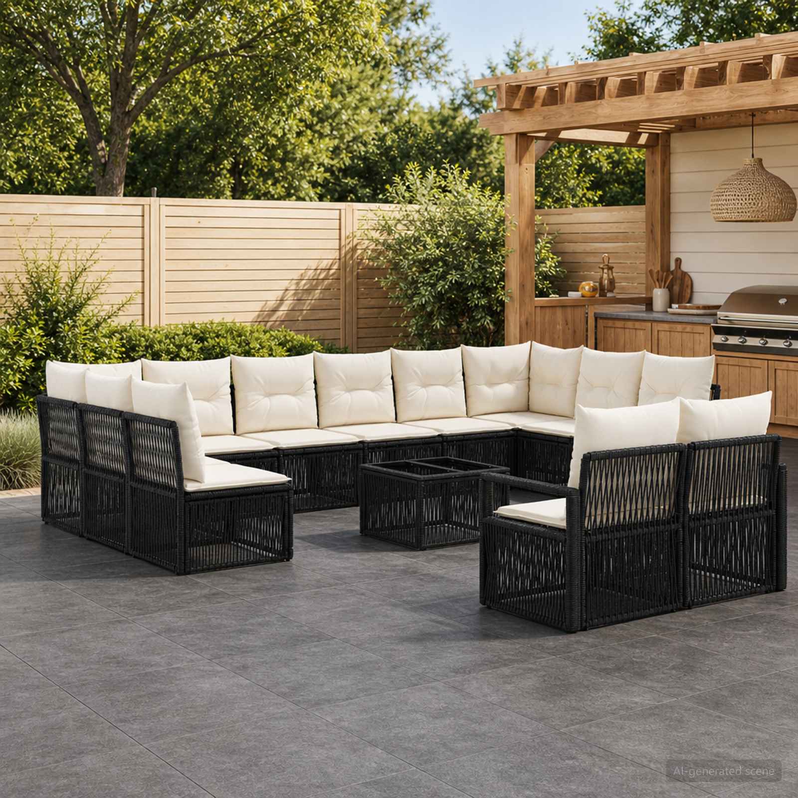 Gartensofa-set 13 pcs Schwarz Poly-Rattan