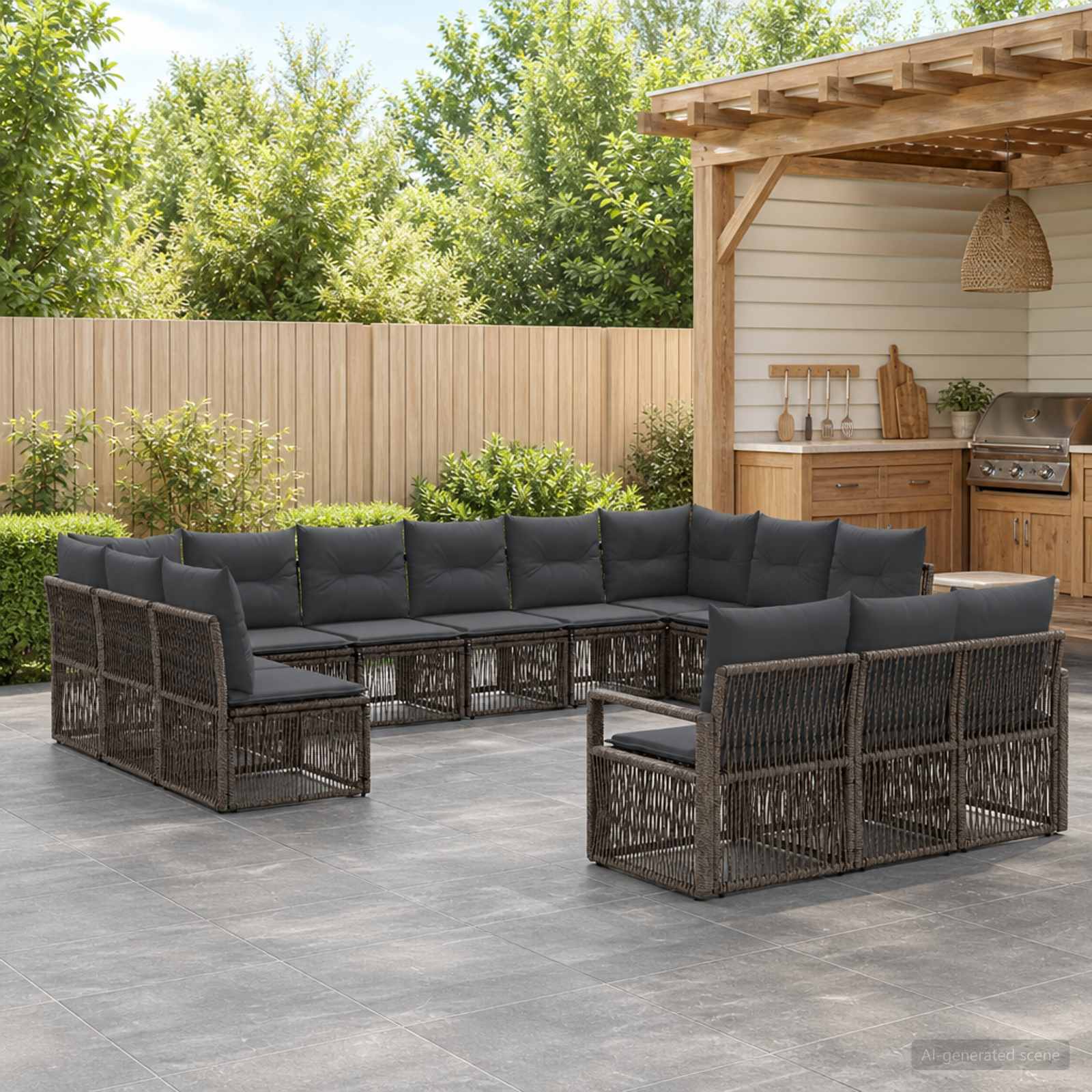 Gartensofa-set 13 stk. Grau Poly-Rattan
