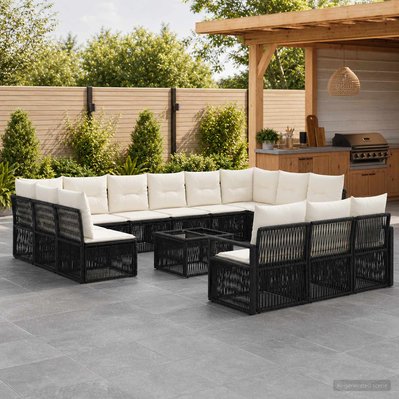 Gartensofa-set 14 pcs Schwarz Poly-Rattan