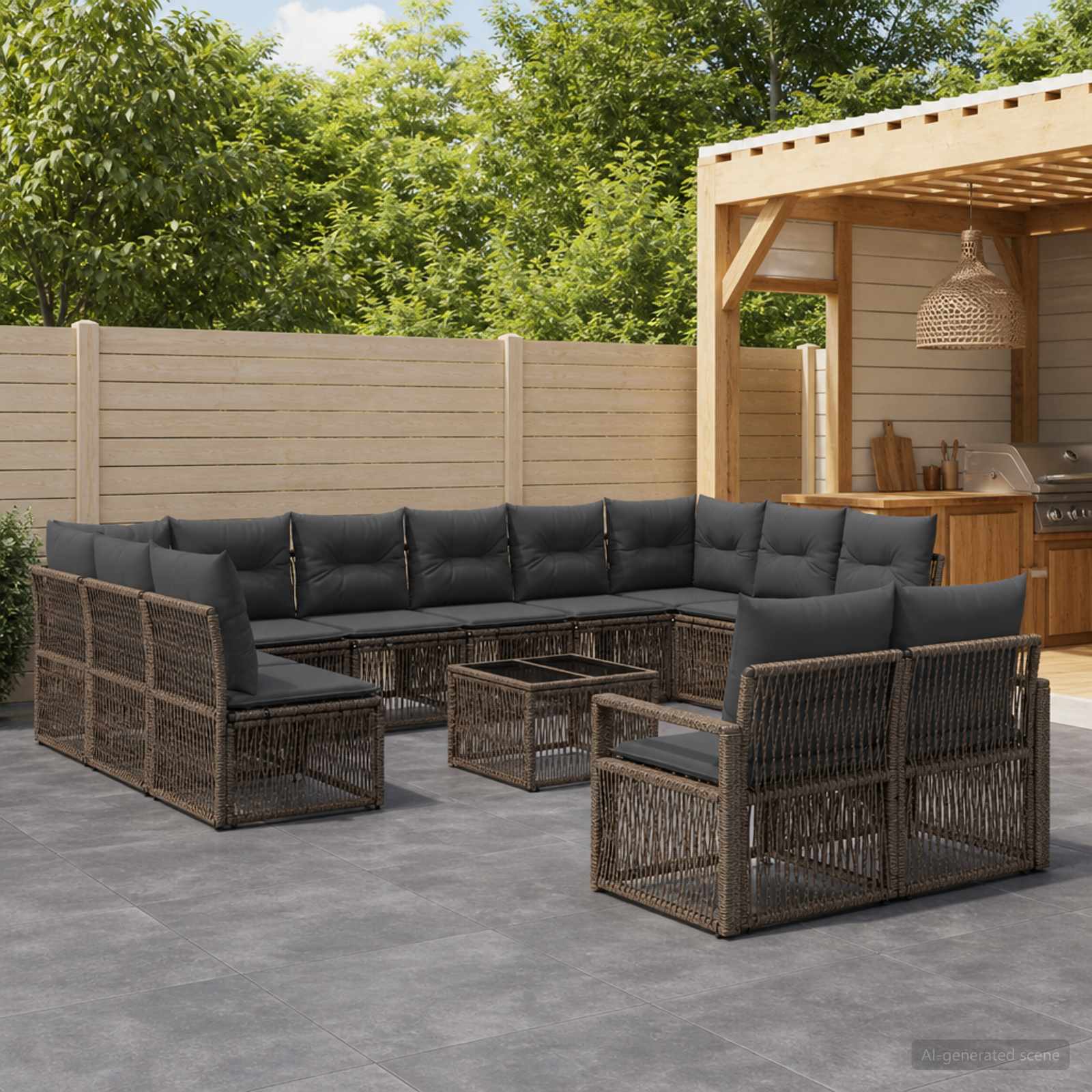 Gartensofa-set 14 stk. Grau Poly-Rattan