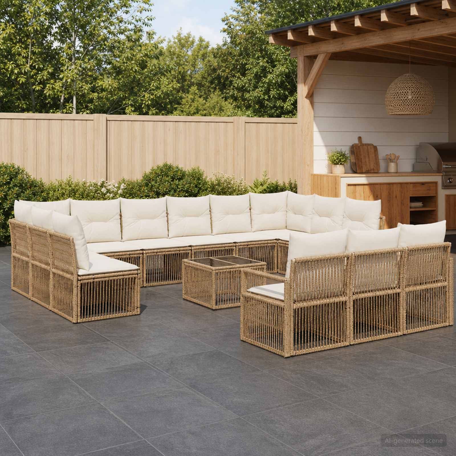 Gartensofa-set 14 pcs Beige Poly-Rattan